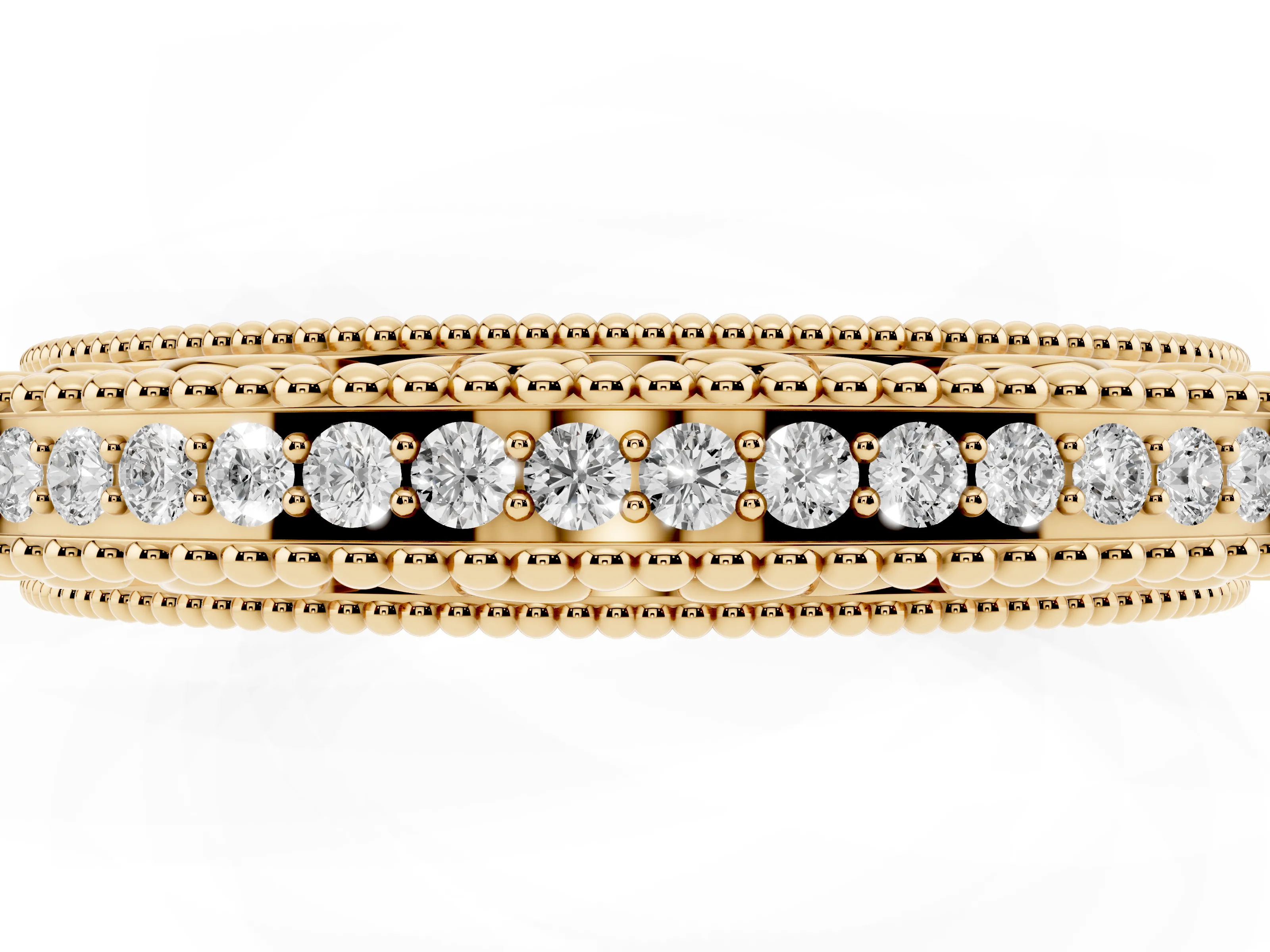 Round Diamond Pavé Eternity Band Set in Yellow gold with Milgrain Edges