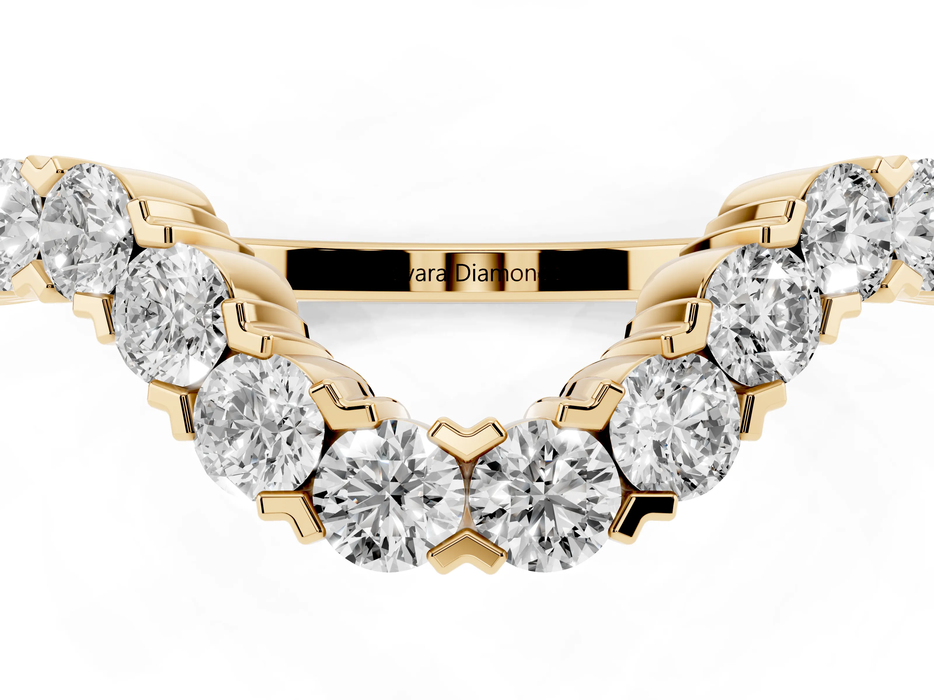 Round Diamond V-Shaped Pavé Band Set in Yellow gold with Prong Setting