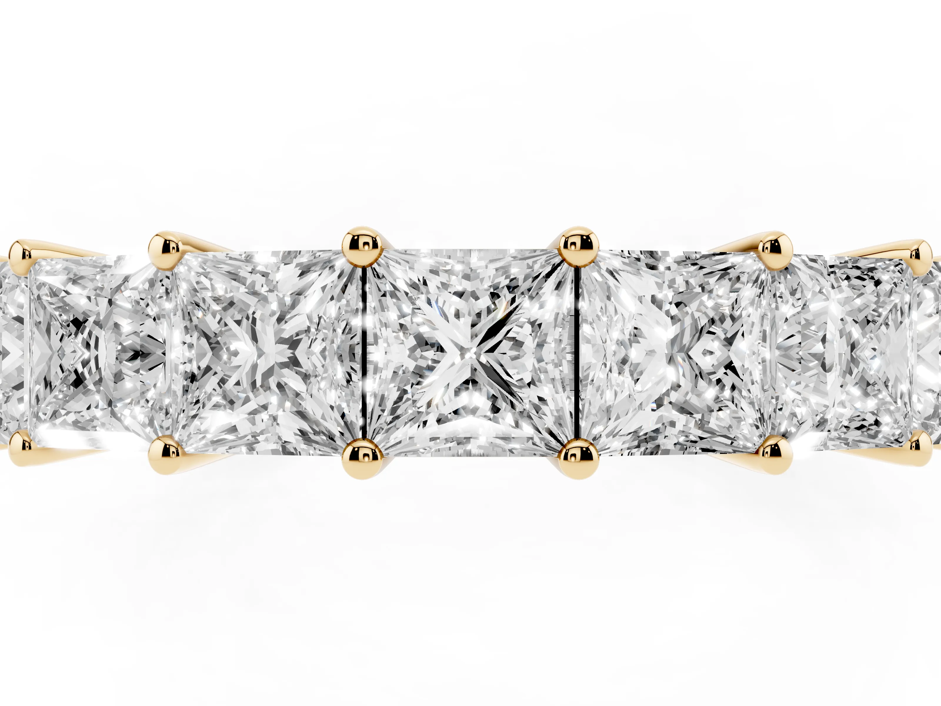 Princess Cut Diamond Half Eternity Band Set in Yellow gold with Shared Prong Setting