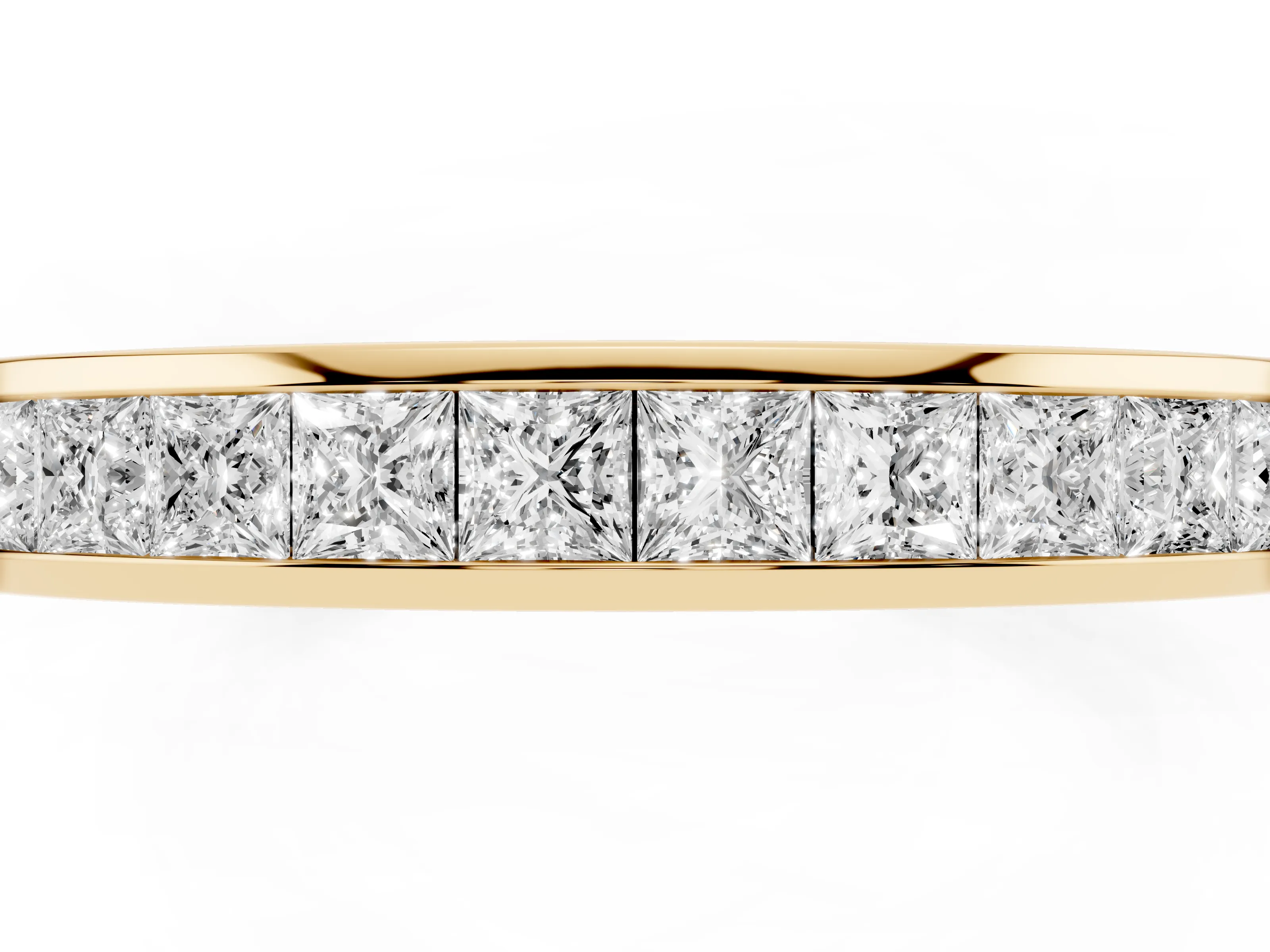 Princess Diamond Full Eternity Band Set in Yellow gold with Channel Setting