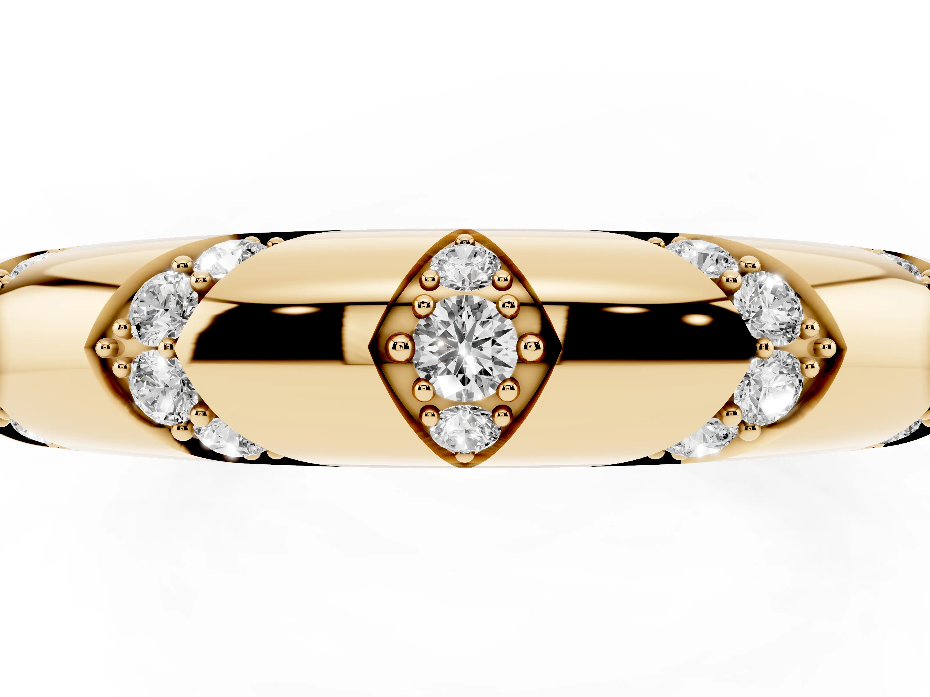 Round Diamond Curved Band Set in Yellow gold with Channel and Bezel Setting
