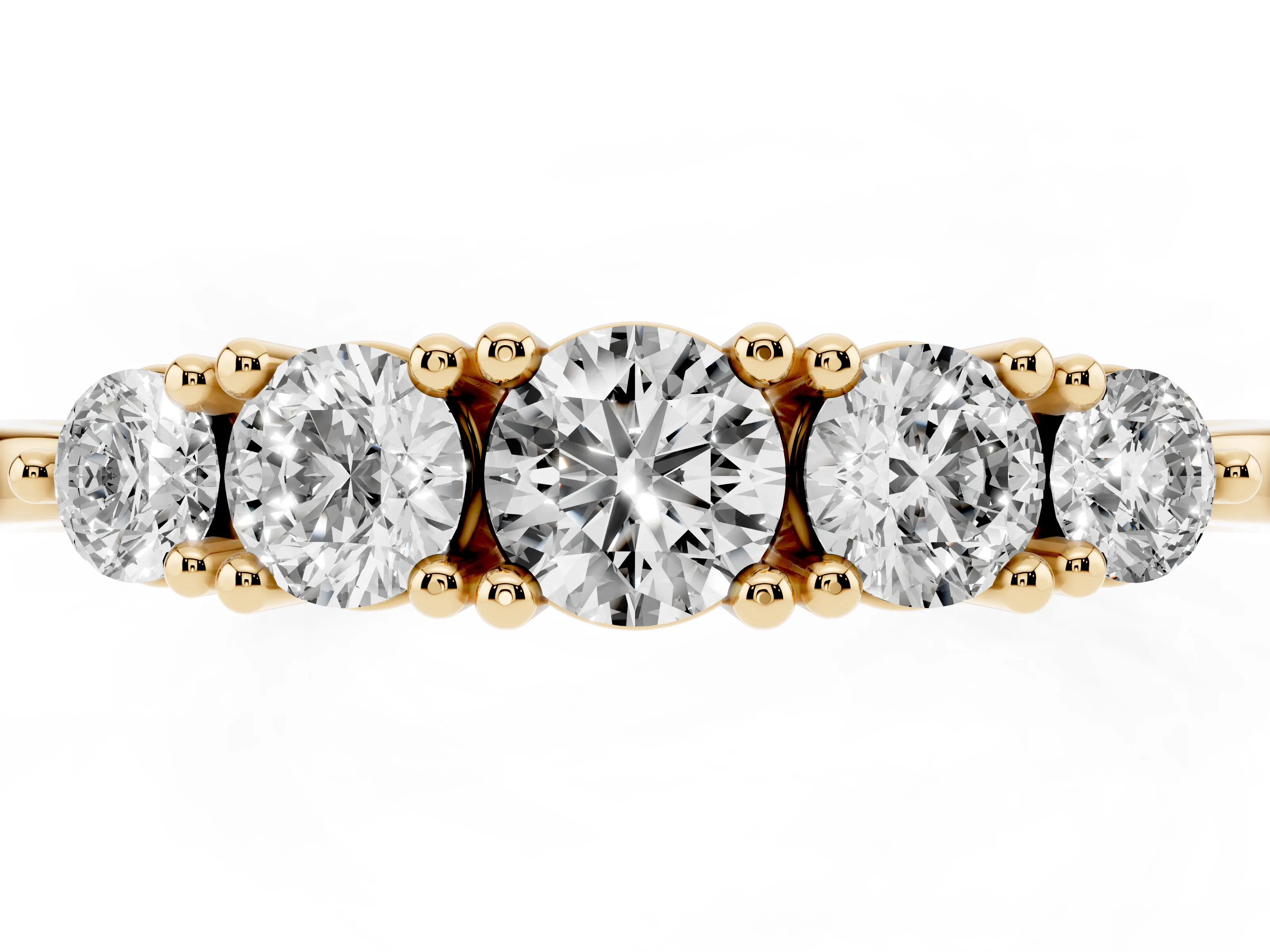 Round Diamond Half Eternity Band Set in Yellow gold with Prong Setting