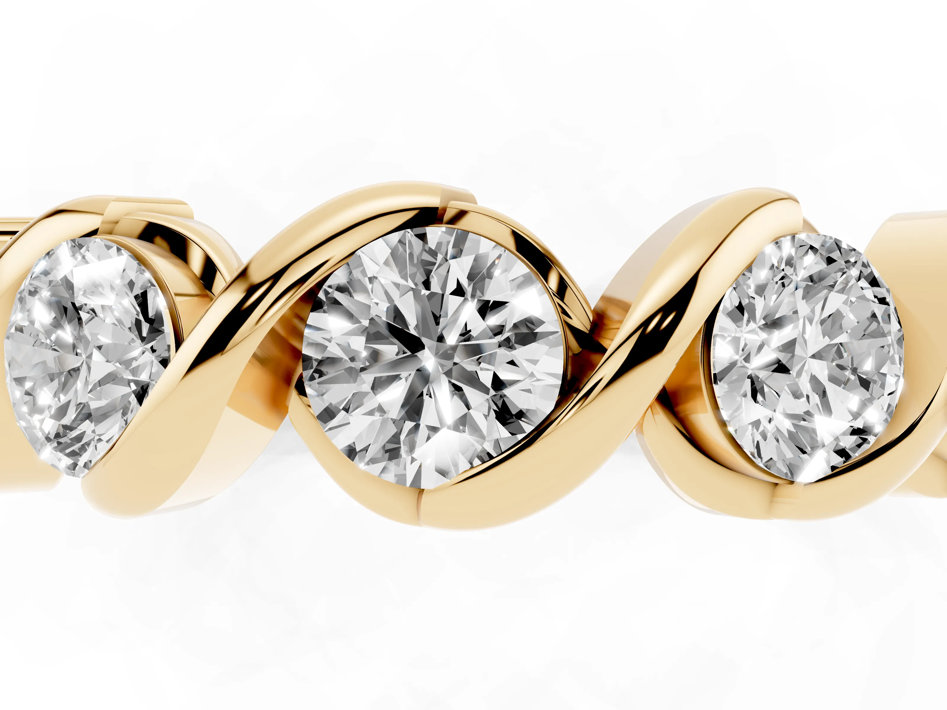 Round Diamond Flowing Wave Band Set in Yellow gold with Channel Walls and Shared Prongs