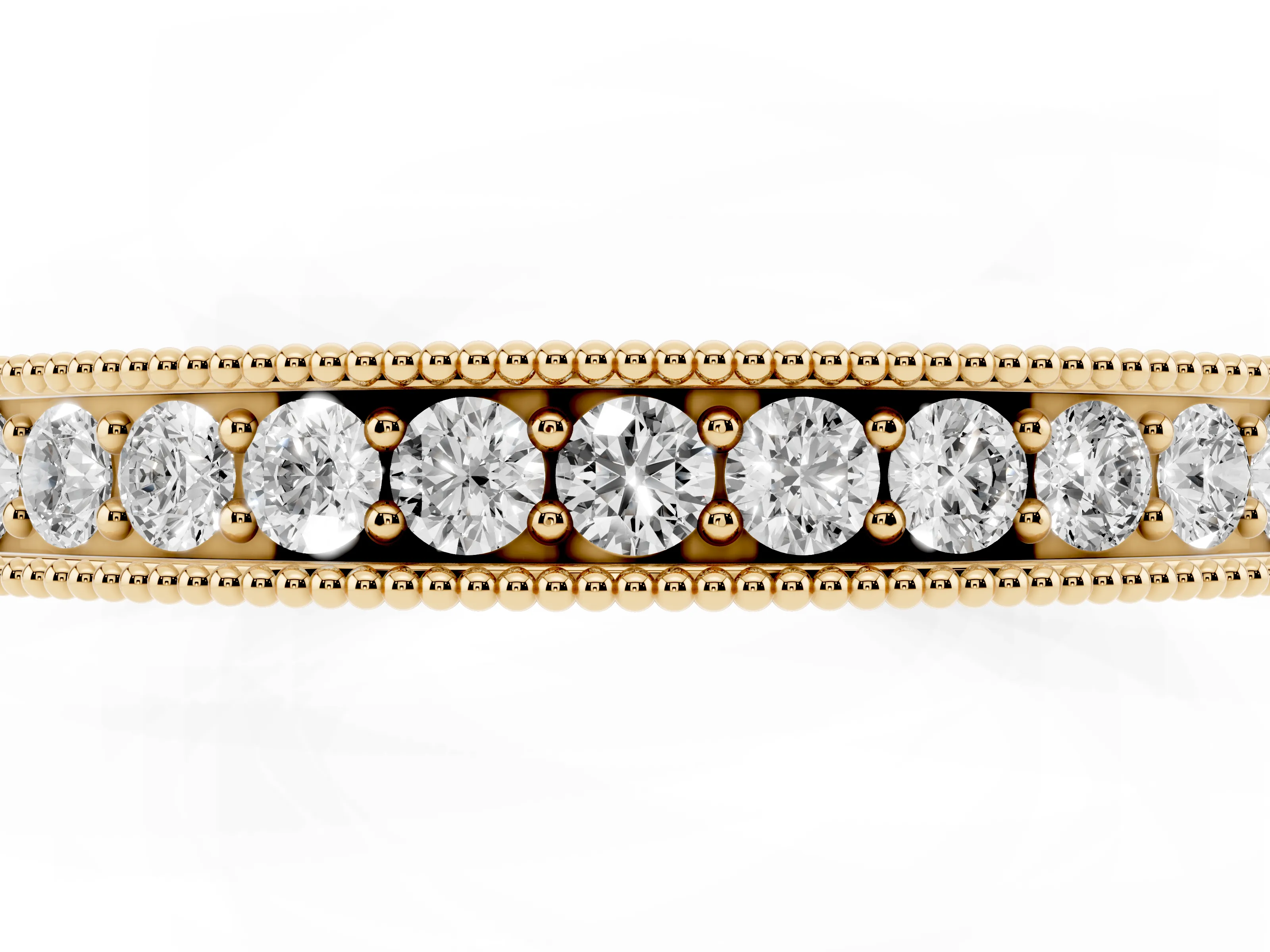 Round Diamond Channel Eternity Band Set in Yellow gold with Milgrain Border and Smooth Channel Top