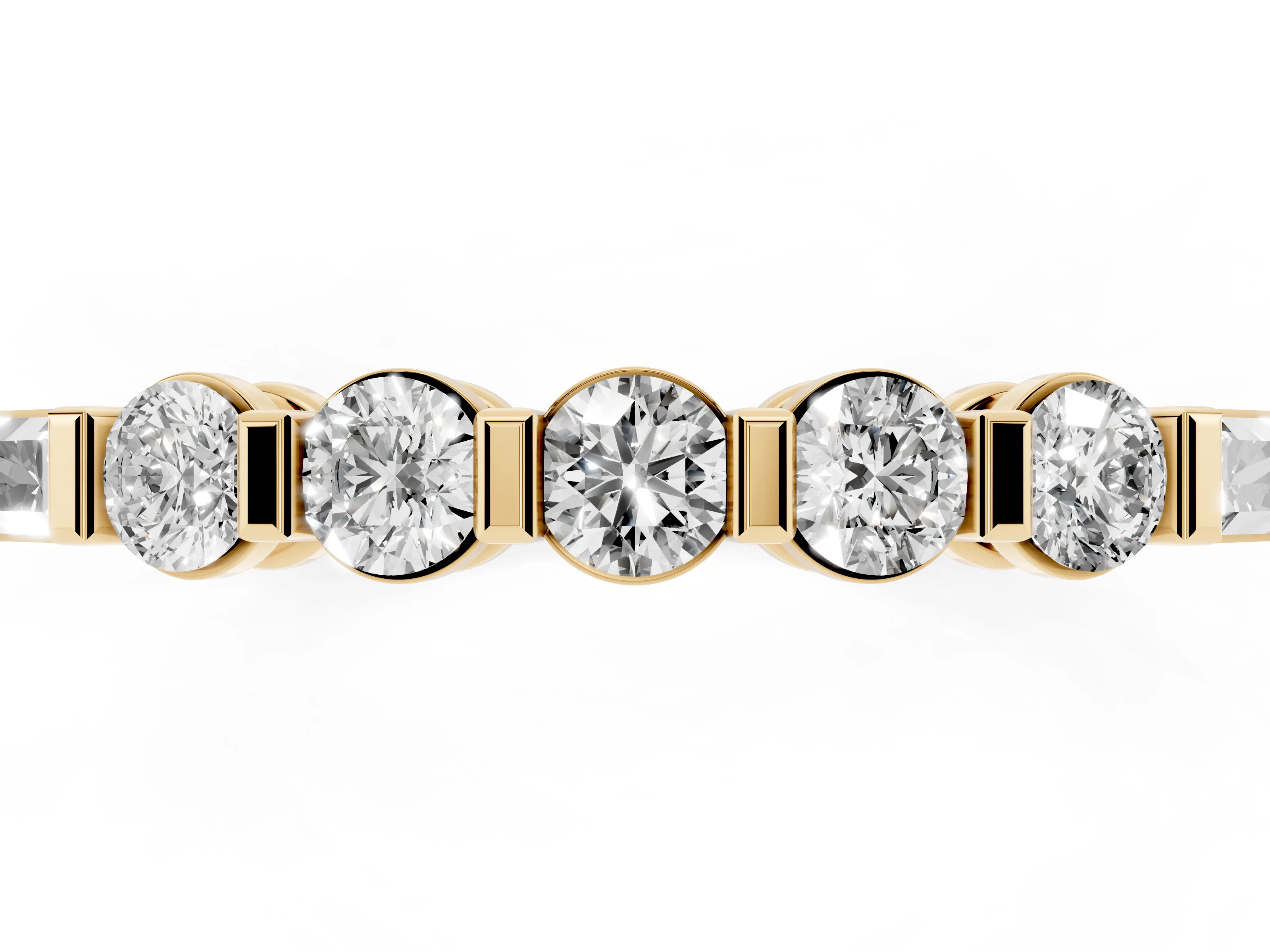 Round and Baguette Diamond Half Eternity Band Set in Yellow gold with Prong Setting