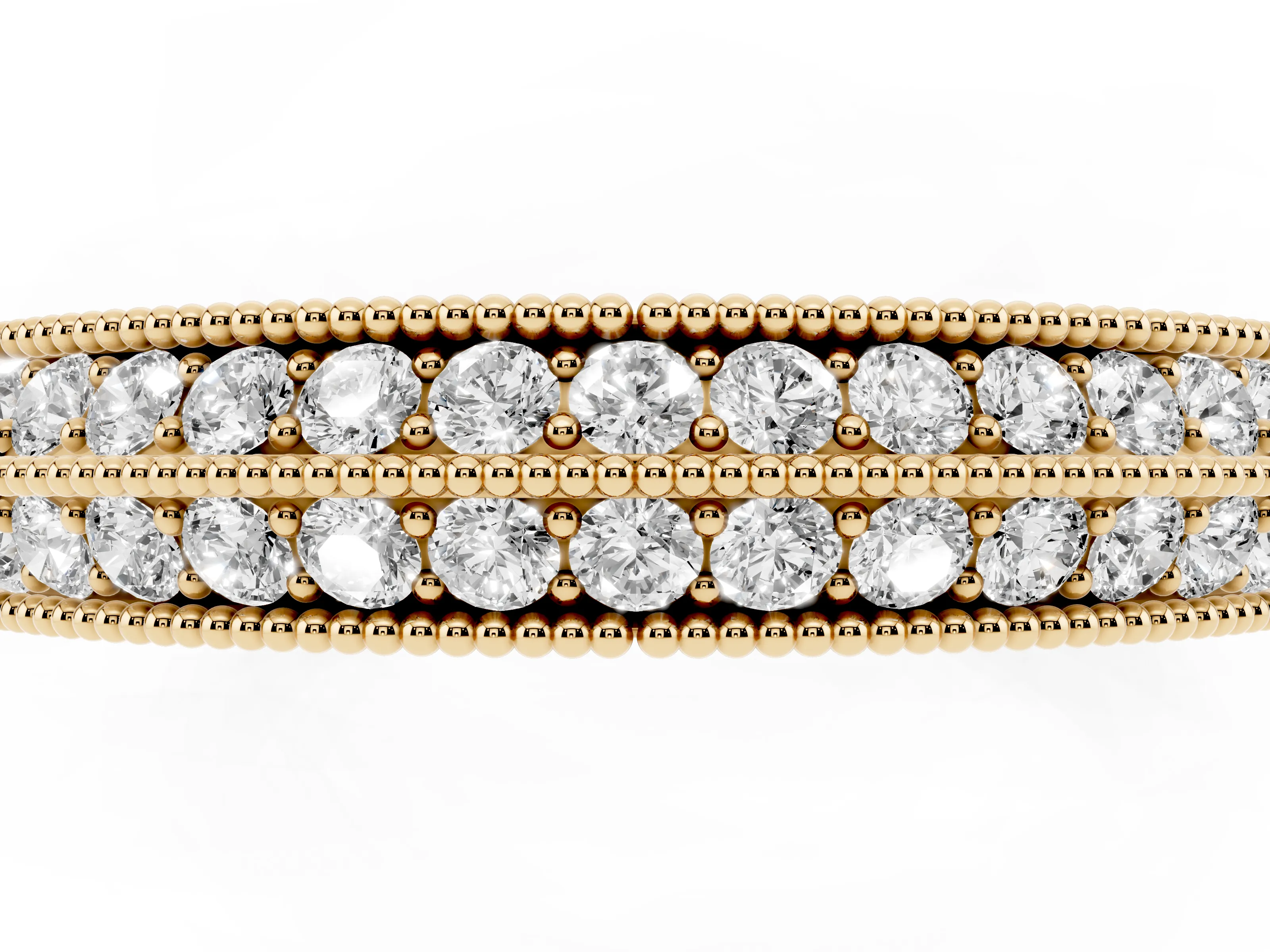Round Diamond Milgrain Pavé Eternity Band Set in Yellow gold
