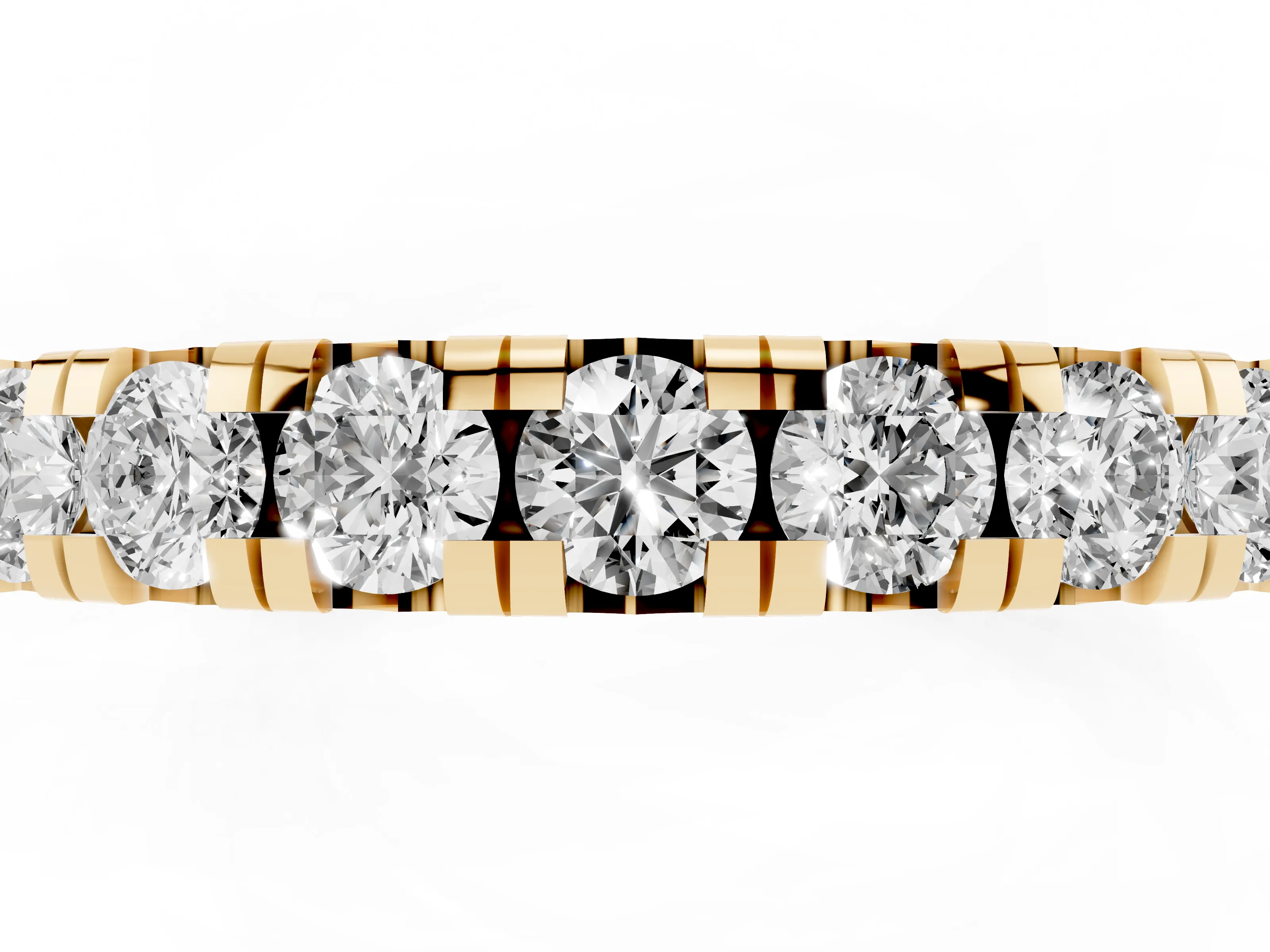 Round Diamond Half Eternity Band Set in Yellow gold with Prong-Held Row