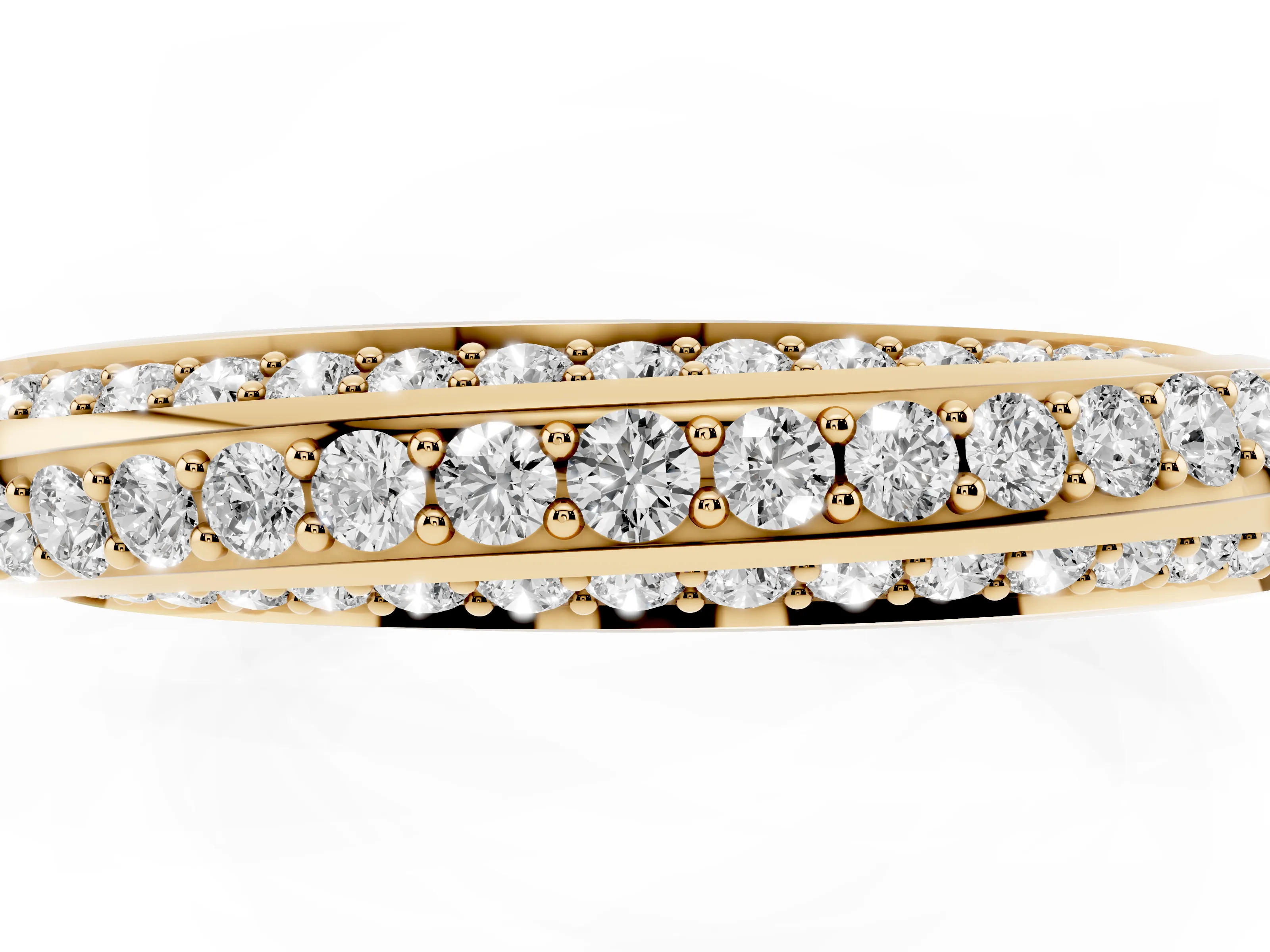 Round Diamond Double Row Pavé Band Set in Yellow gold with Channel Setting