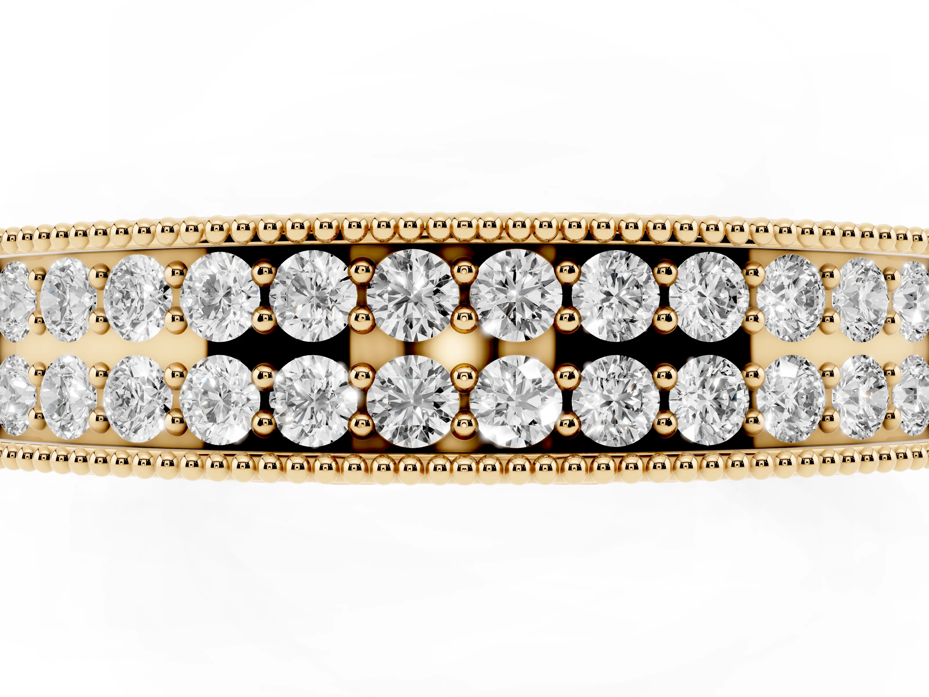 Round Diamond Pavé Eternity Band Set in Yellow gold with Milgrain Edge