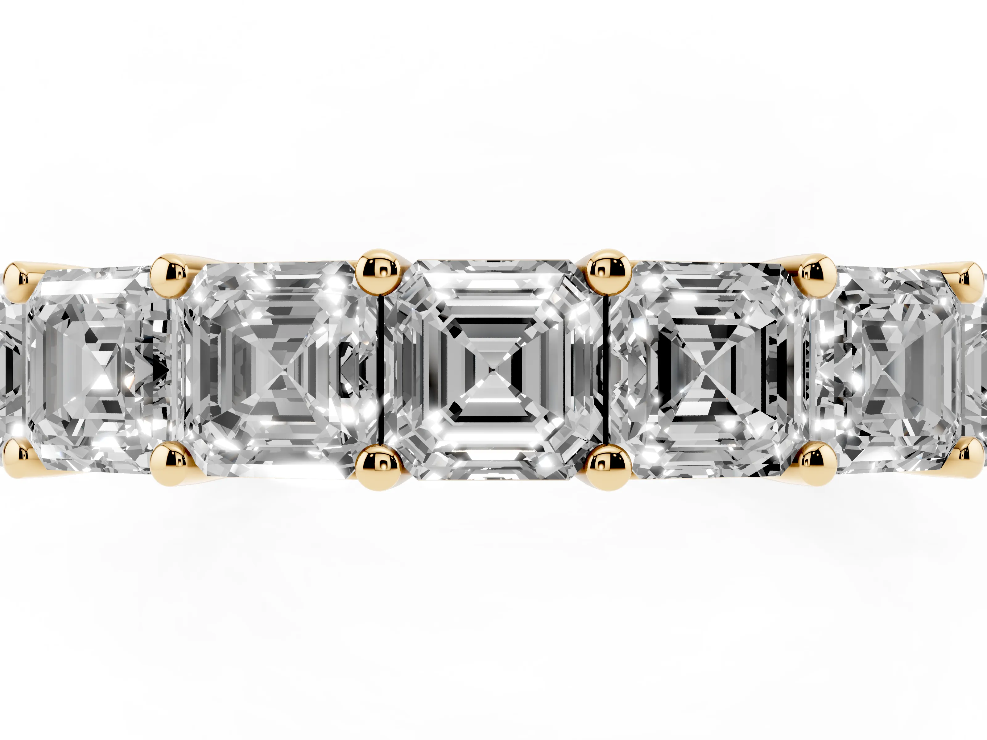Asscher Cut Diamond Half Eternity Band Set in Yellow gold with Shared Prong Setting