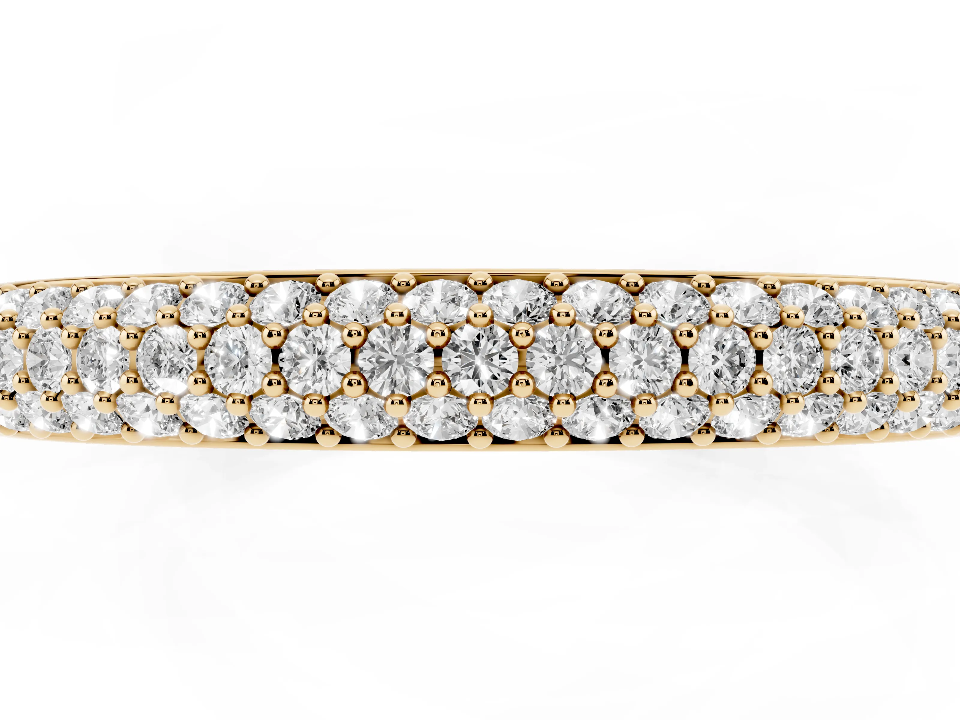 Round Diamond Three-Row Pavé Eternity Band Set in Yellow gold