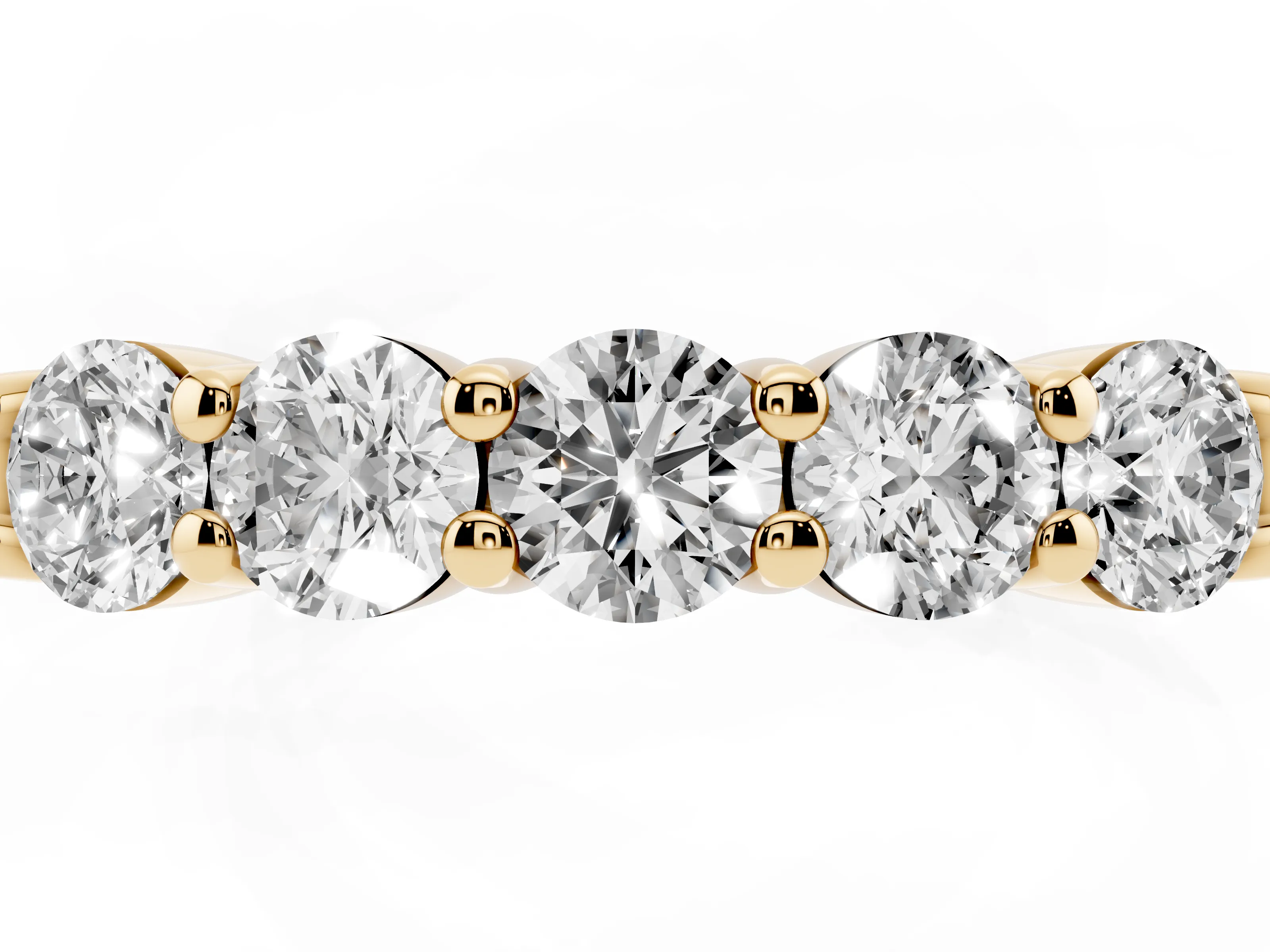 Round Diamond Prong-Set Half Eternity Wedding Band Set in Yellow gold