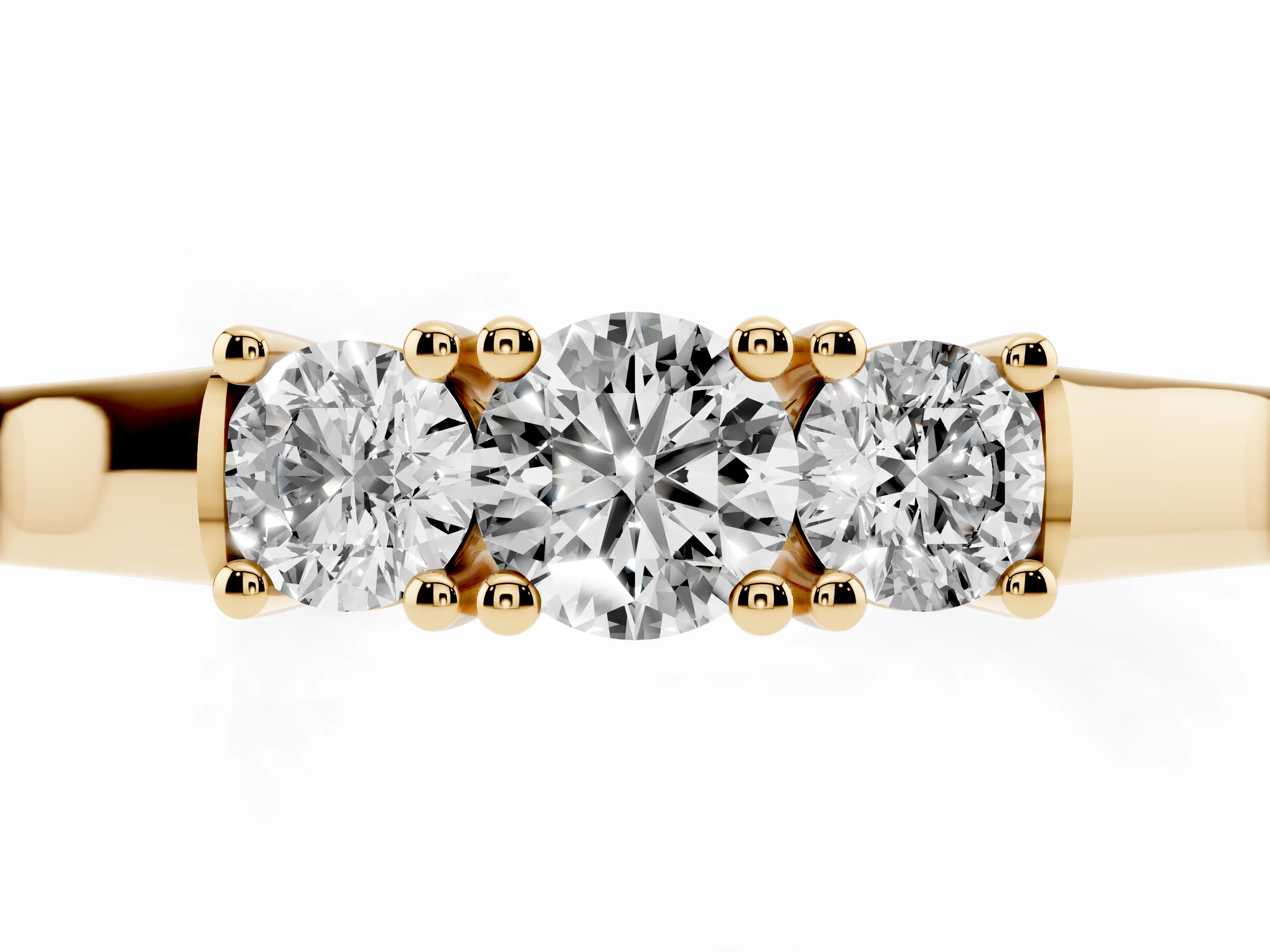 Three-Stone Round Diamond Channel Band Set in Yellow gold with Prong Accents