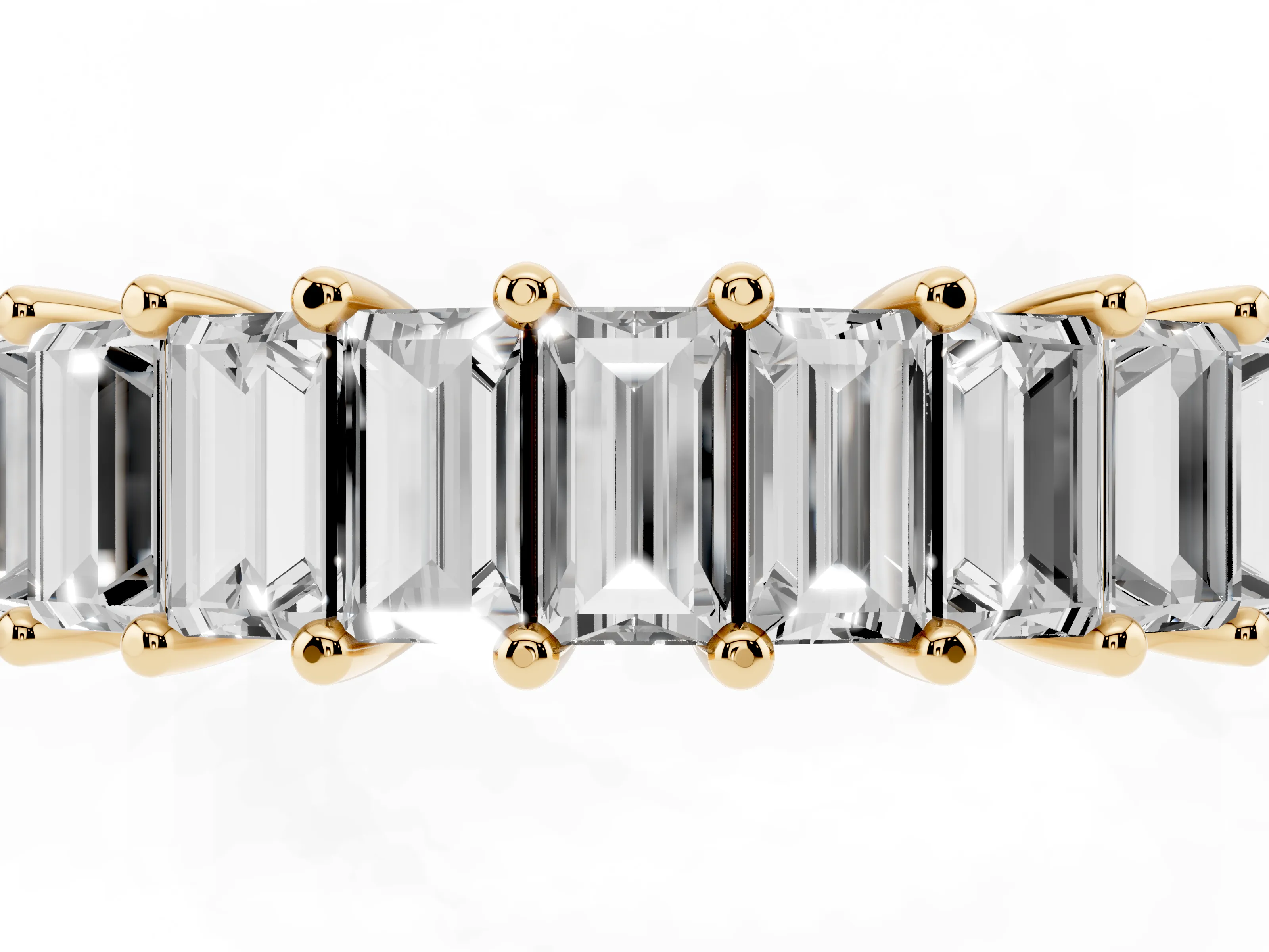 Baguette Diamond Half Eternity Band Set in Yellow gold with Shared Prong Setting
