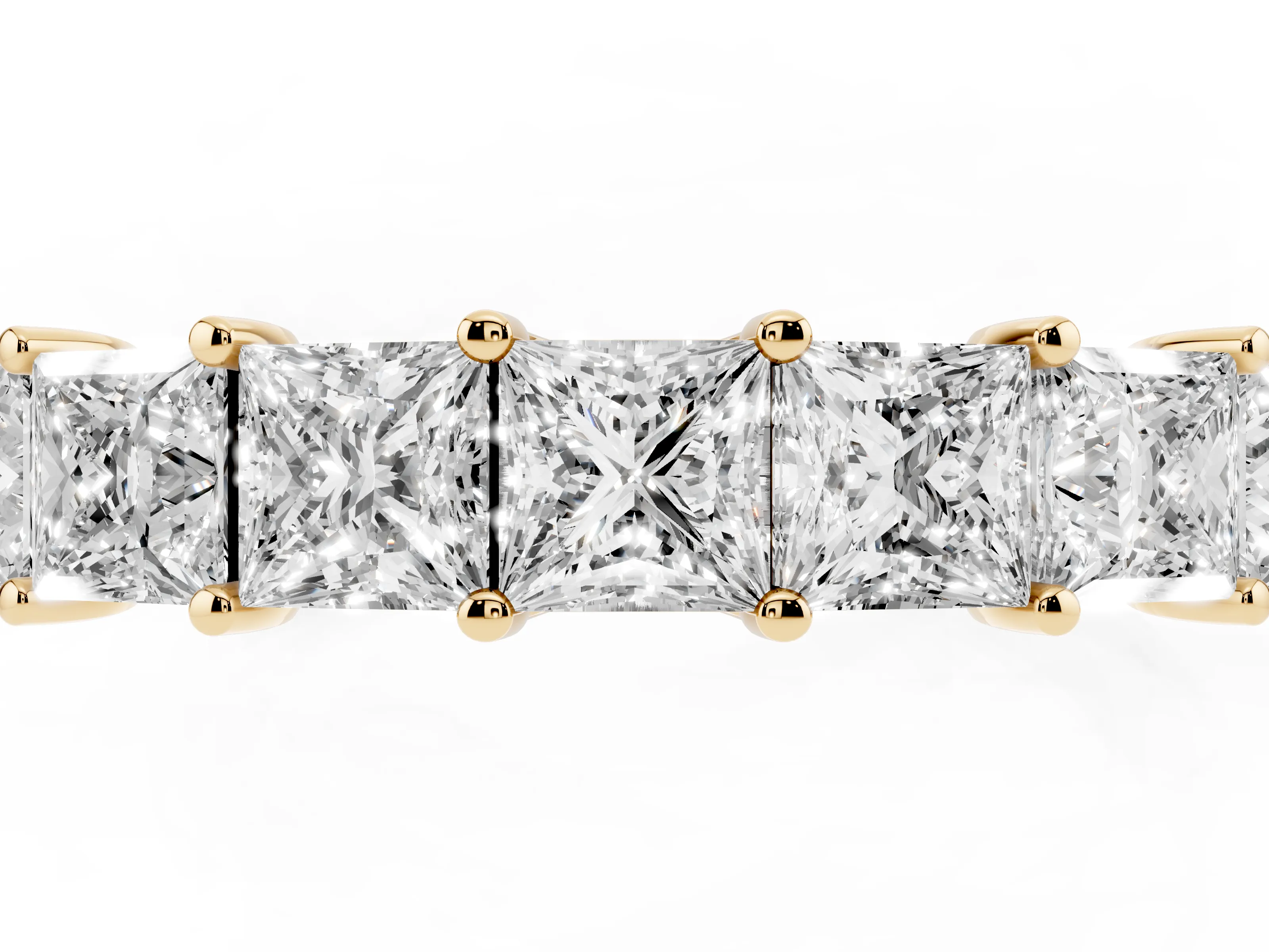 Princess Cut Diamond Channel Eternity Band Set in Yellow gold with Prong Detailing
