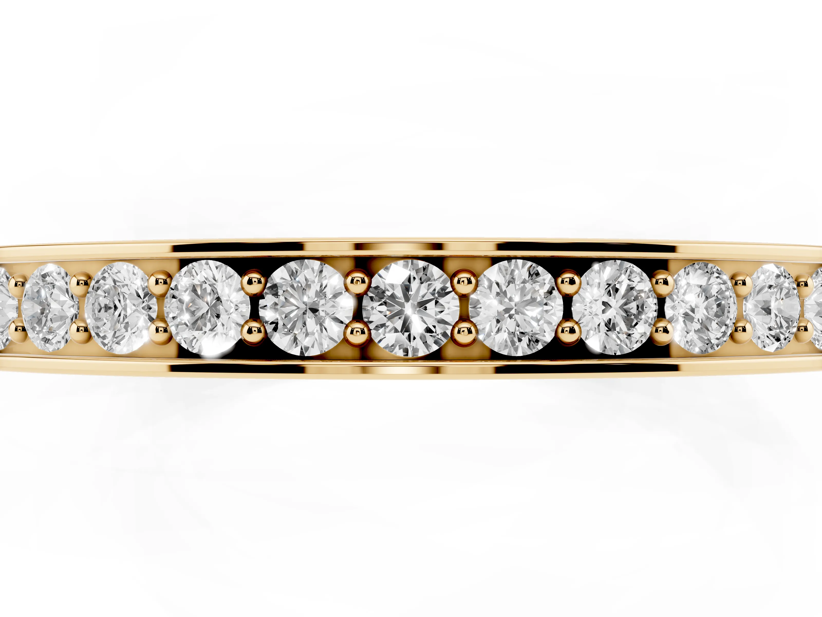 Round Cut Diamond Pavé Eternity Band Set in Yellow gold with Channel Walls