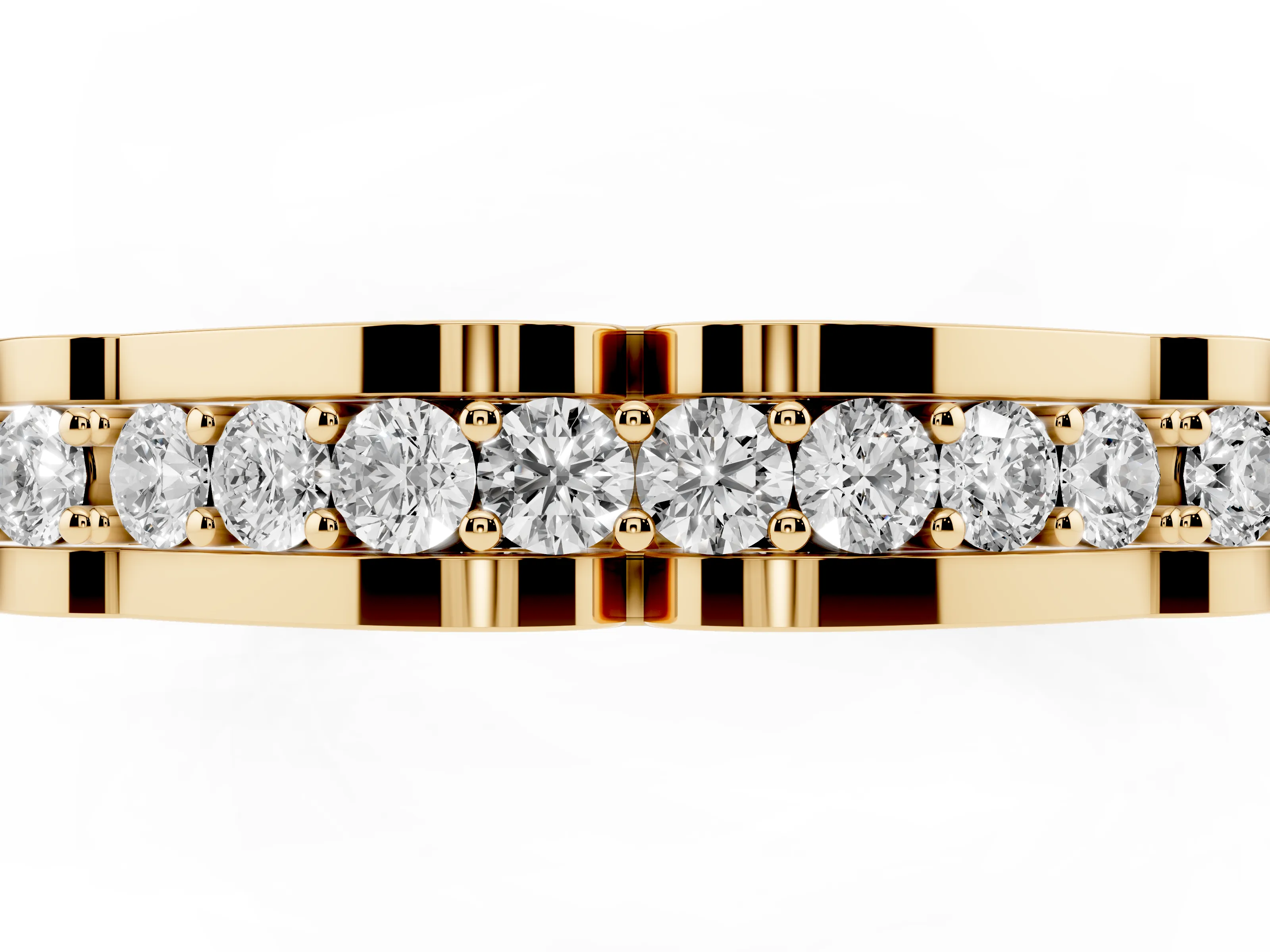 Round Diamond Channel Band Set in Yellow gold with Straight Stone Row