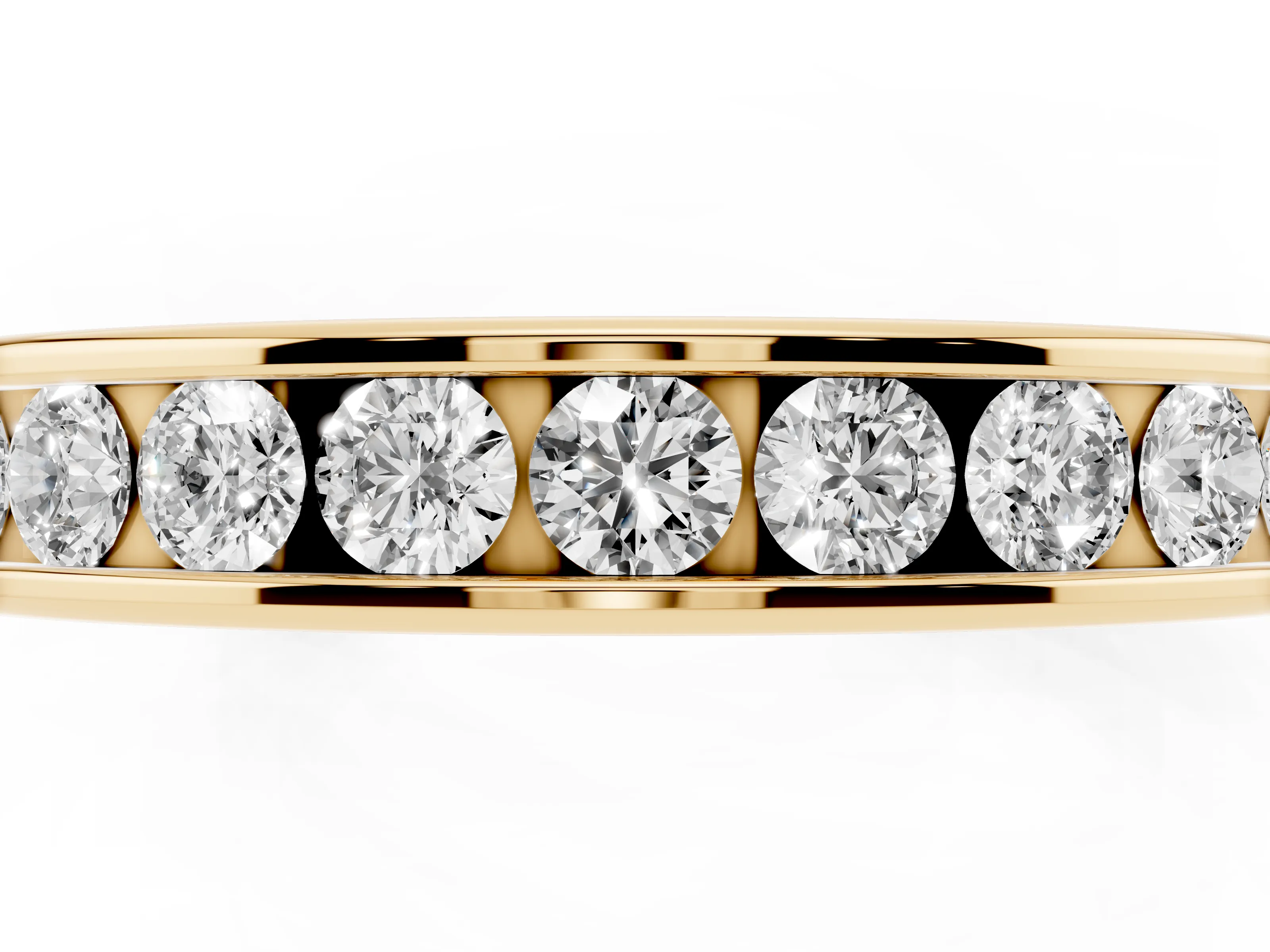 Round Diamond Channel Eternity Band Set in Yellow gold with Smooth Metal Walls