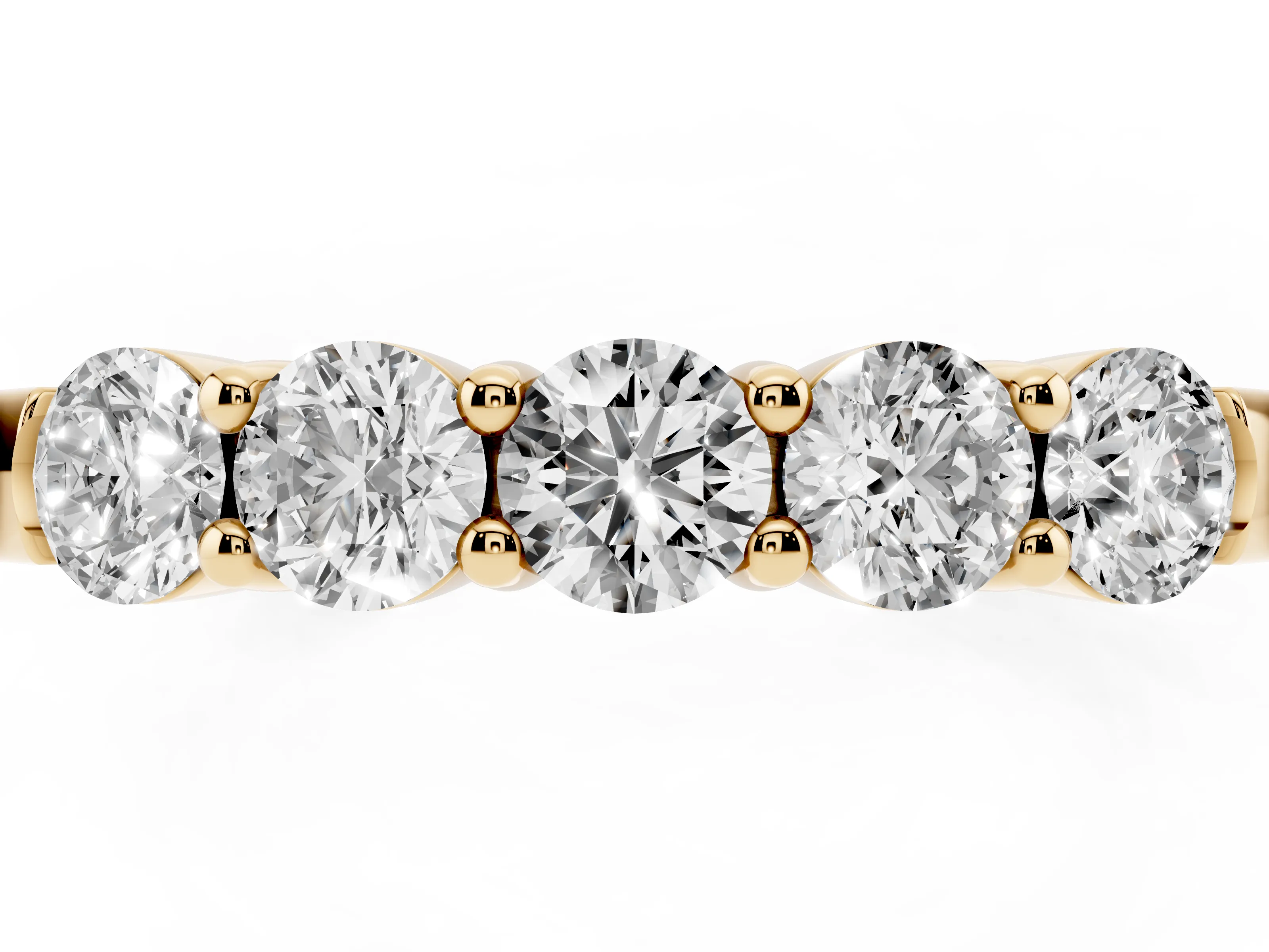 Five-Stone Round Diamond Channel Band Set in Yellow gold with Shared Prong Setting
