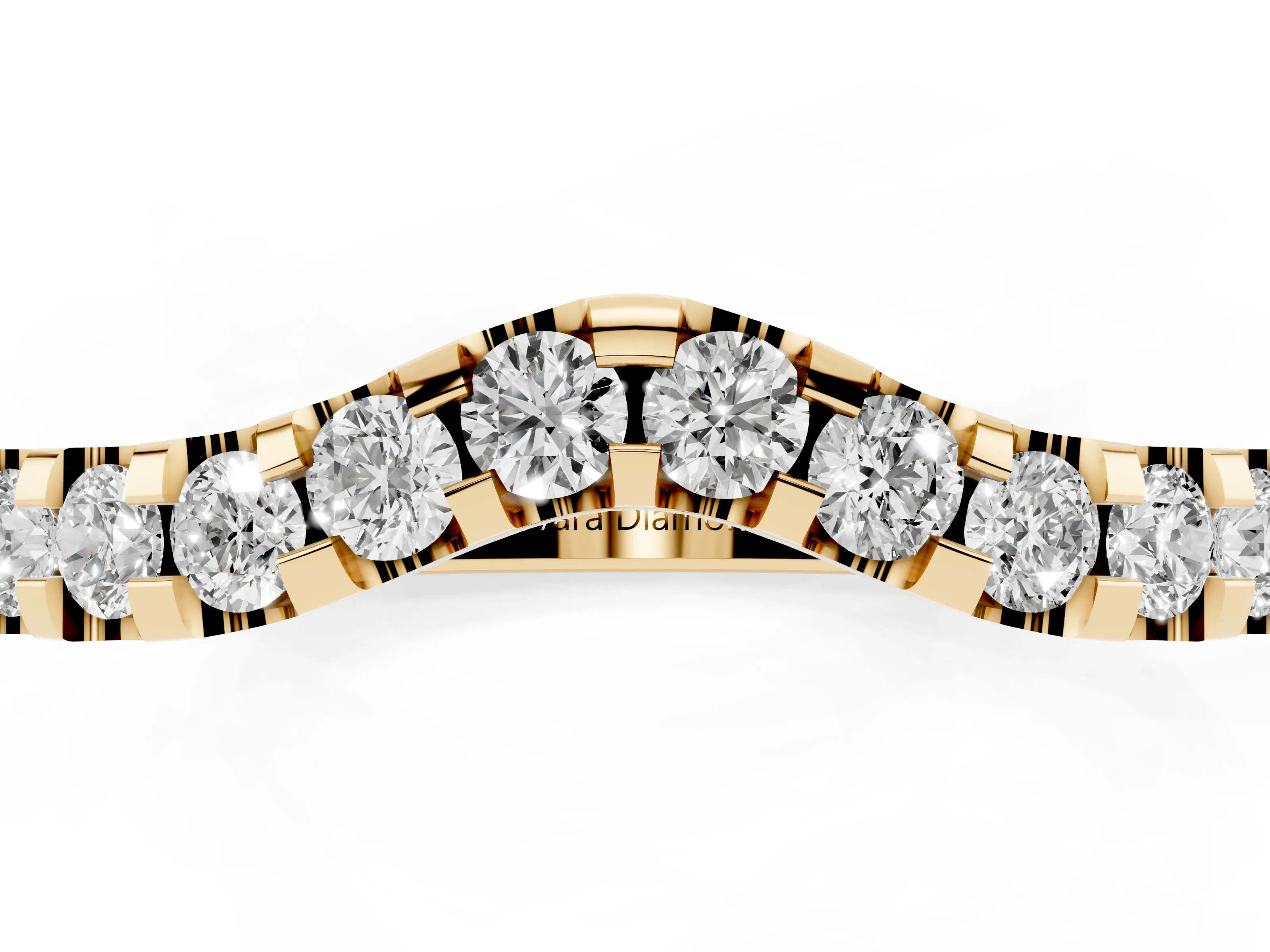 Round Diamond Curved Half Eternity Ring Set in Yellow gold with Shared Prong Setting