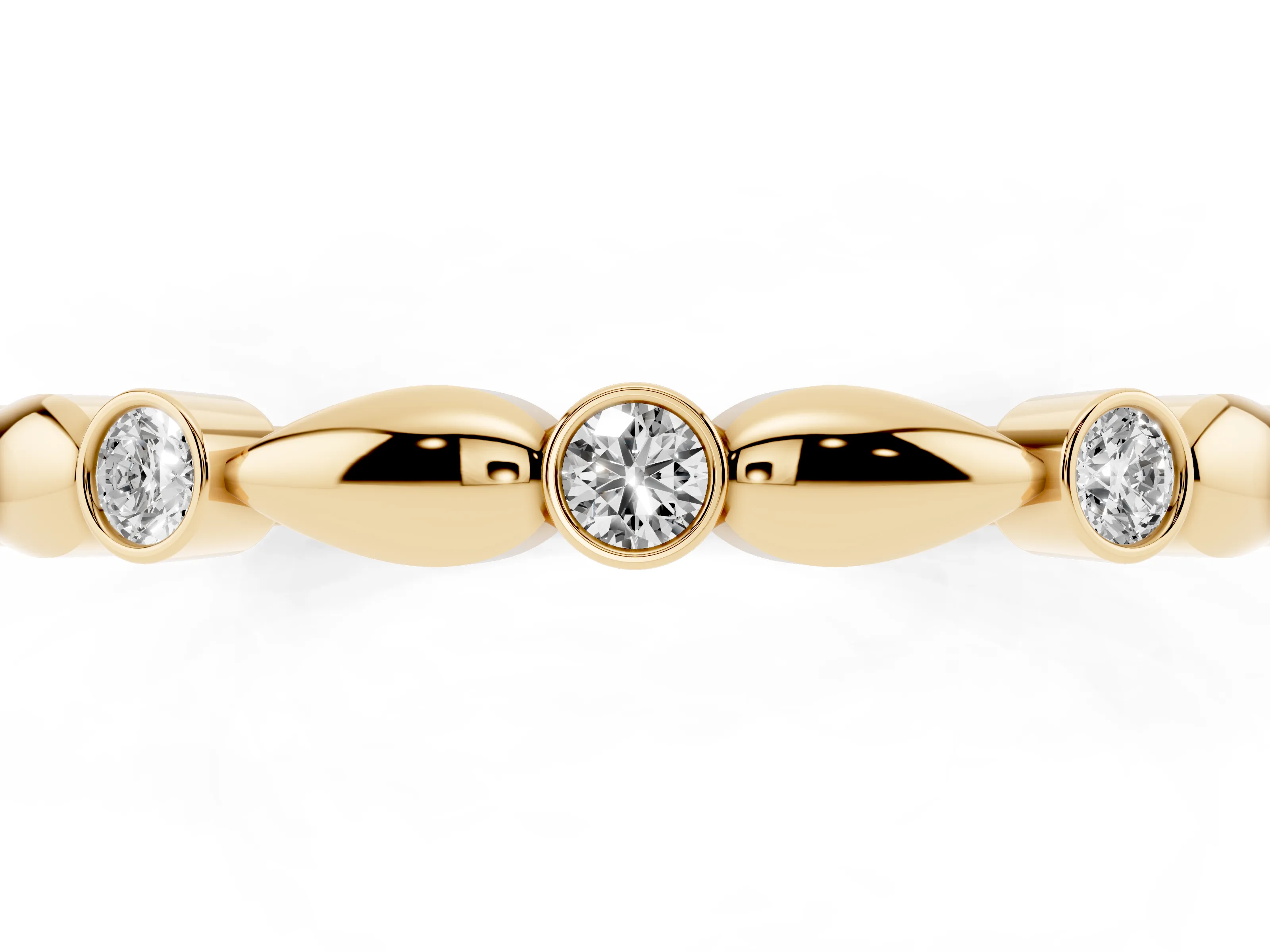 Round Diamond Eternity Band Set in Yellow gold with Bezel Setting and Marquise Metal Accents