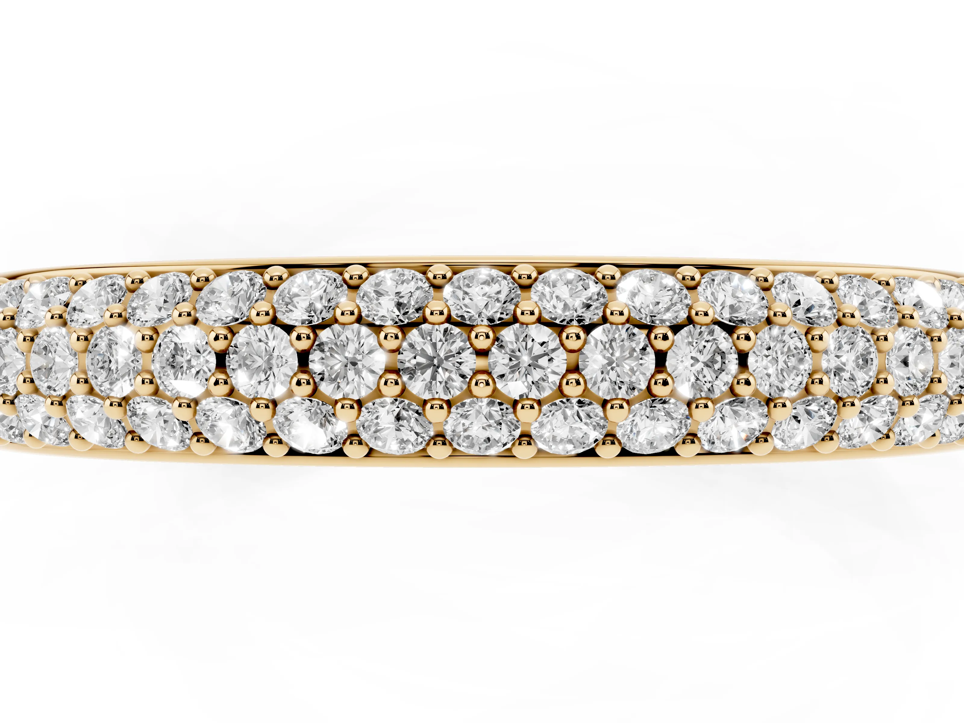 Round Diamond Three-Row Pavé Eternity Band Set in Yellow gold with Shared Prongs