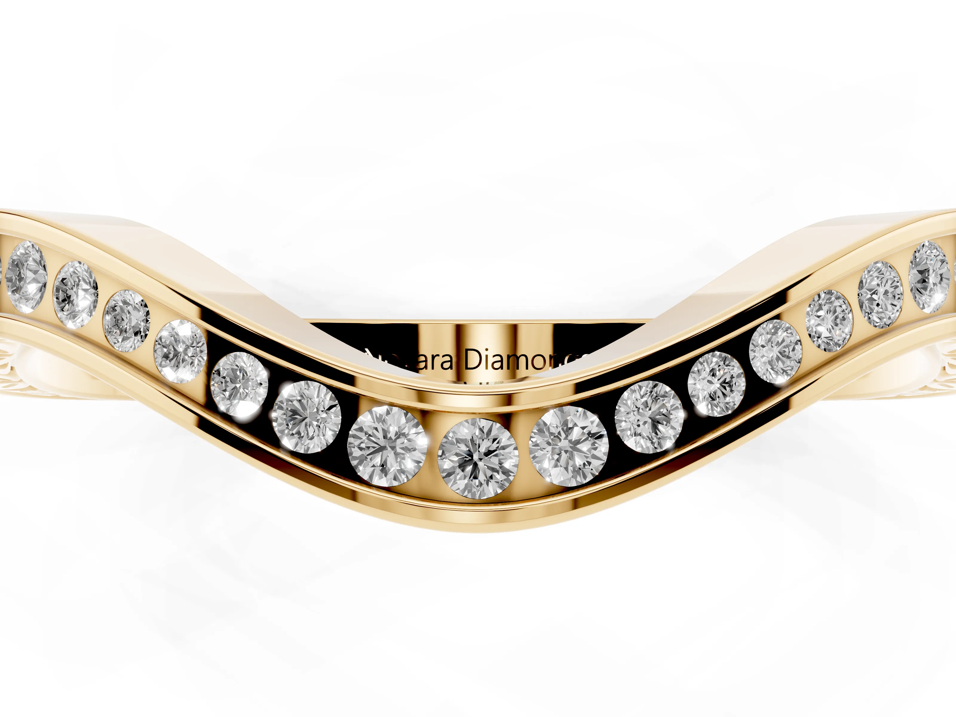 Round Diamond Wave Band Set in Yellow gold with Channel Setting