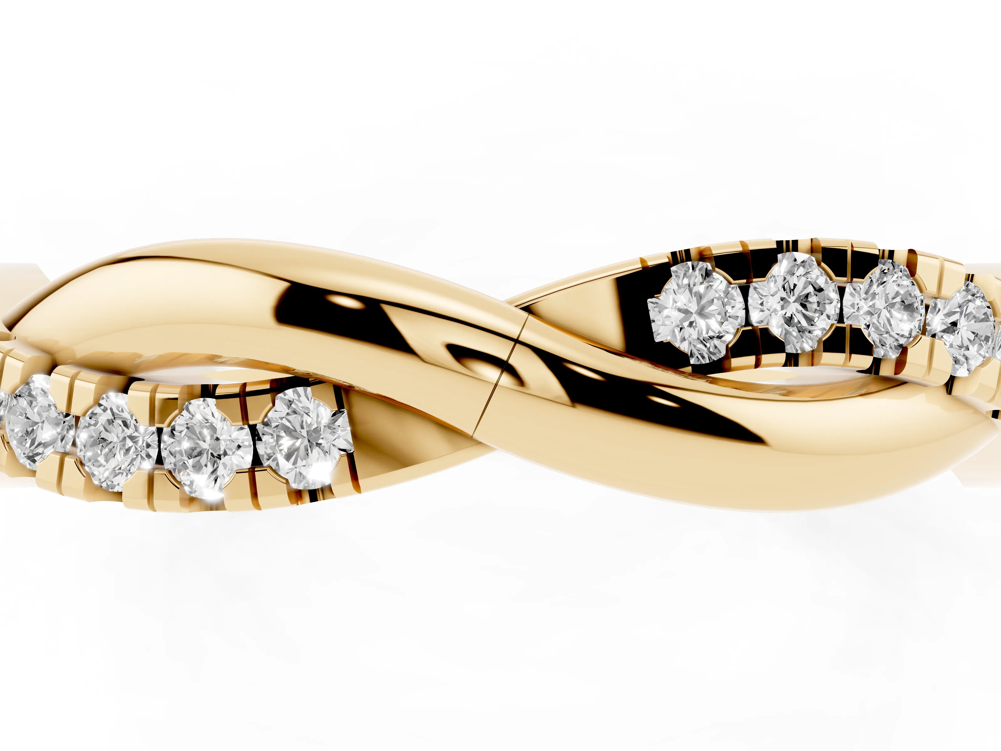 Round Diamond Twisted Infinity Band Set in Yellow gold with Spaced Prong Settings