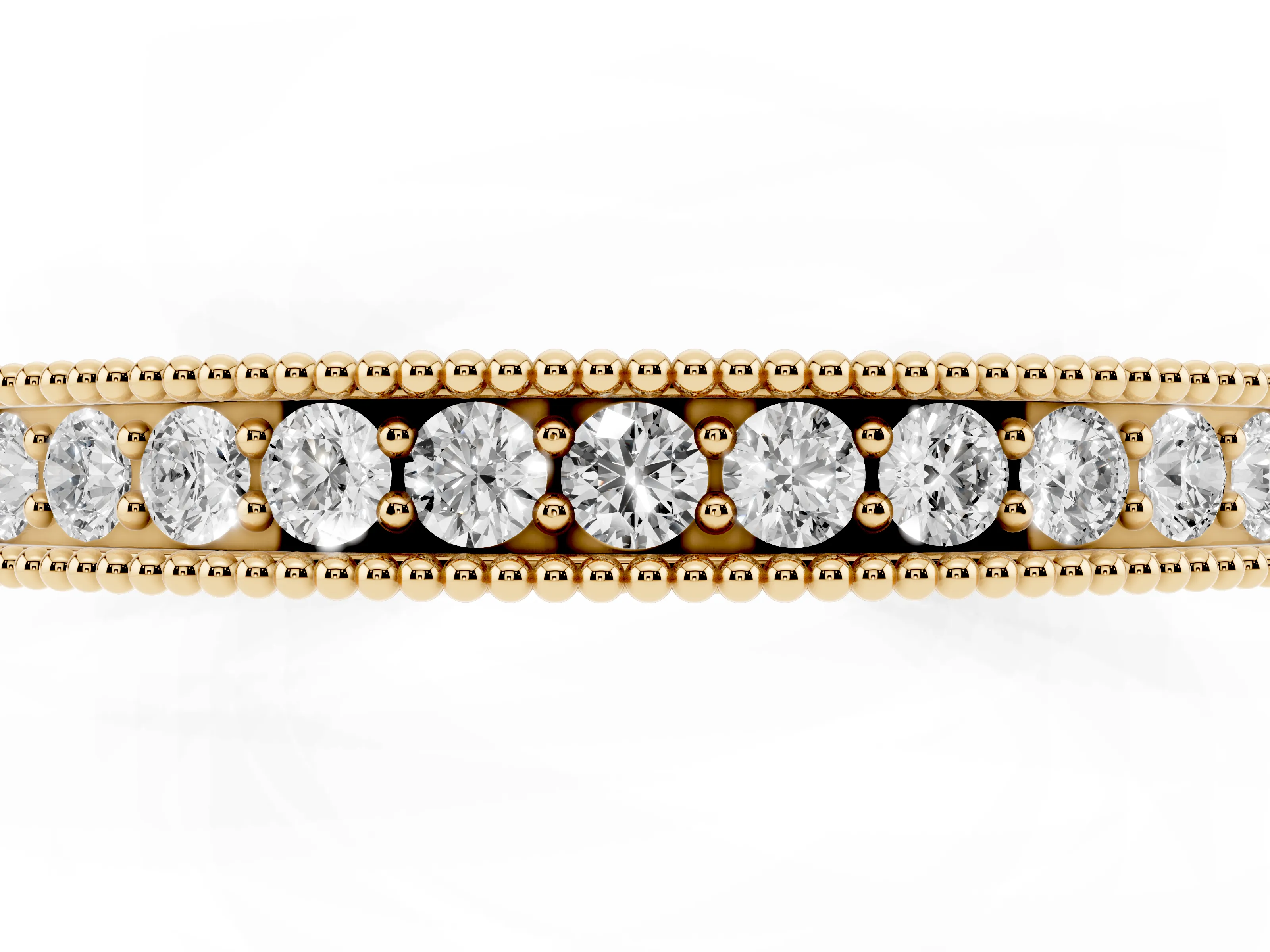 Round Diamond Eternity Band Set in Yellow gold with Milgrain Channel Edges