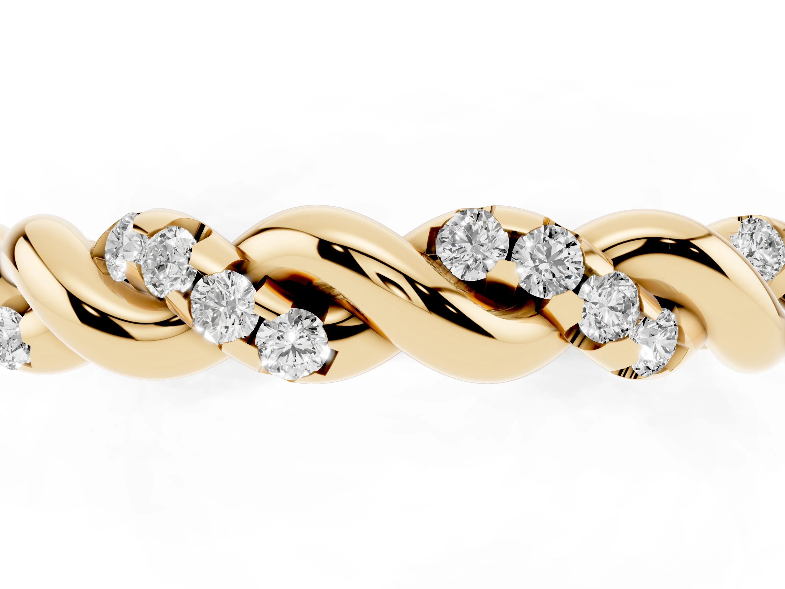 Round Diamond Twisted Eternity Band Set in Yellow gold with Pavé Accents