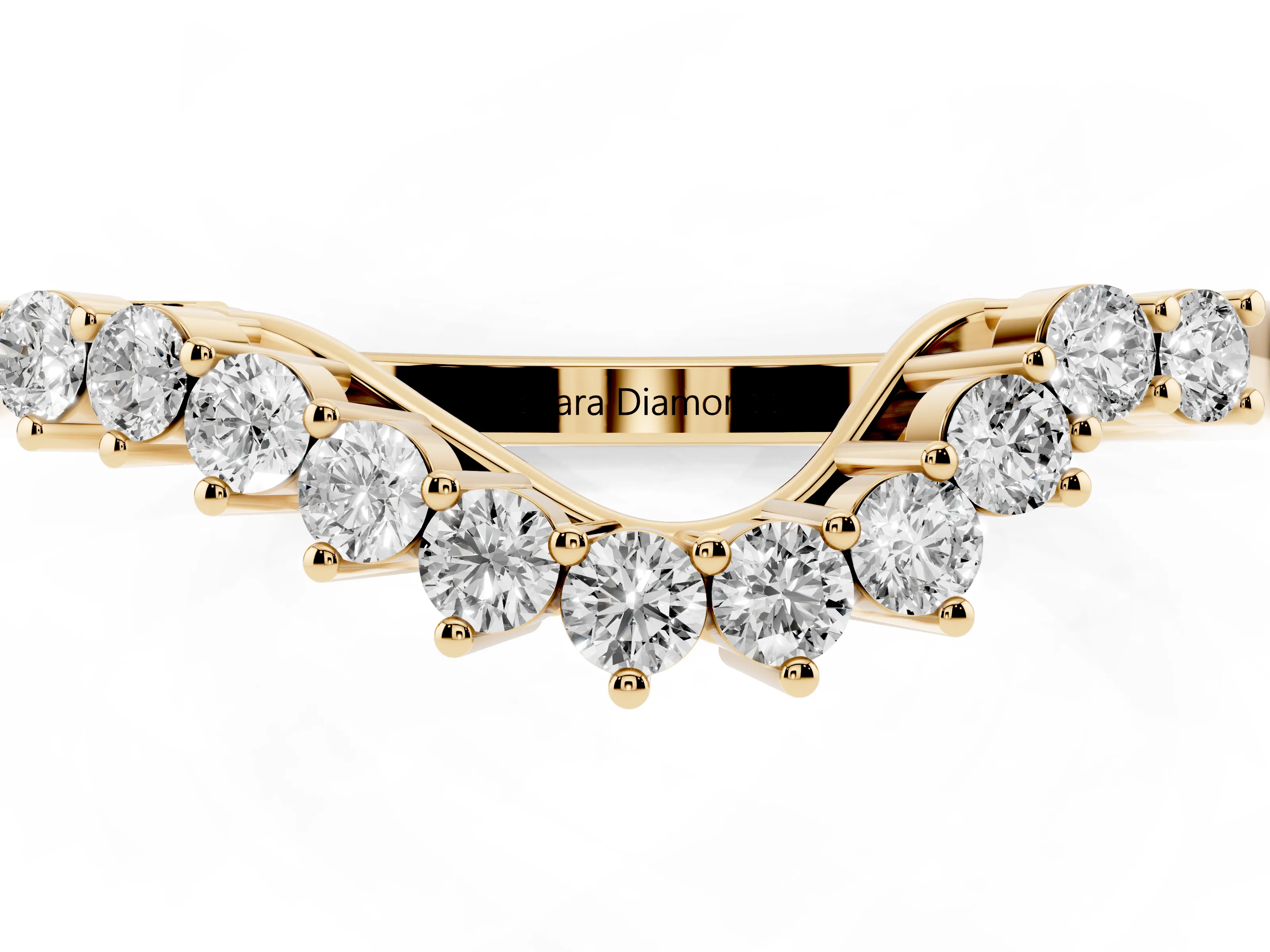Round Diamond V-Shaped Band Set in Yellow gold with Prong-Set Row