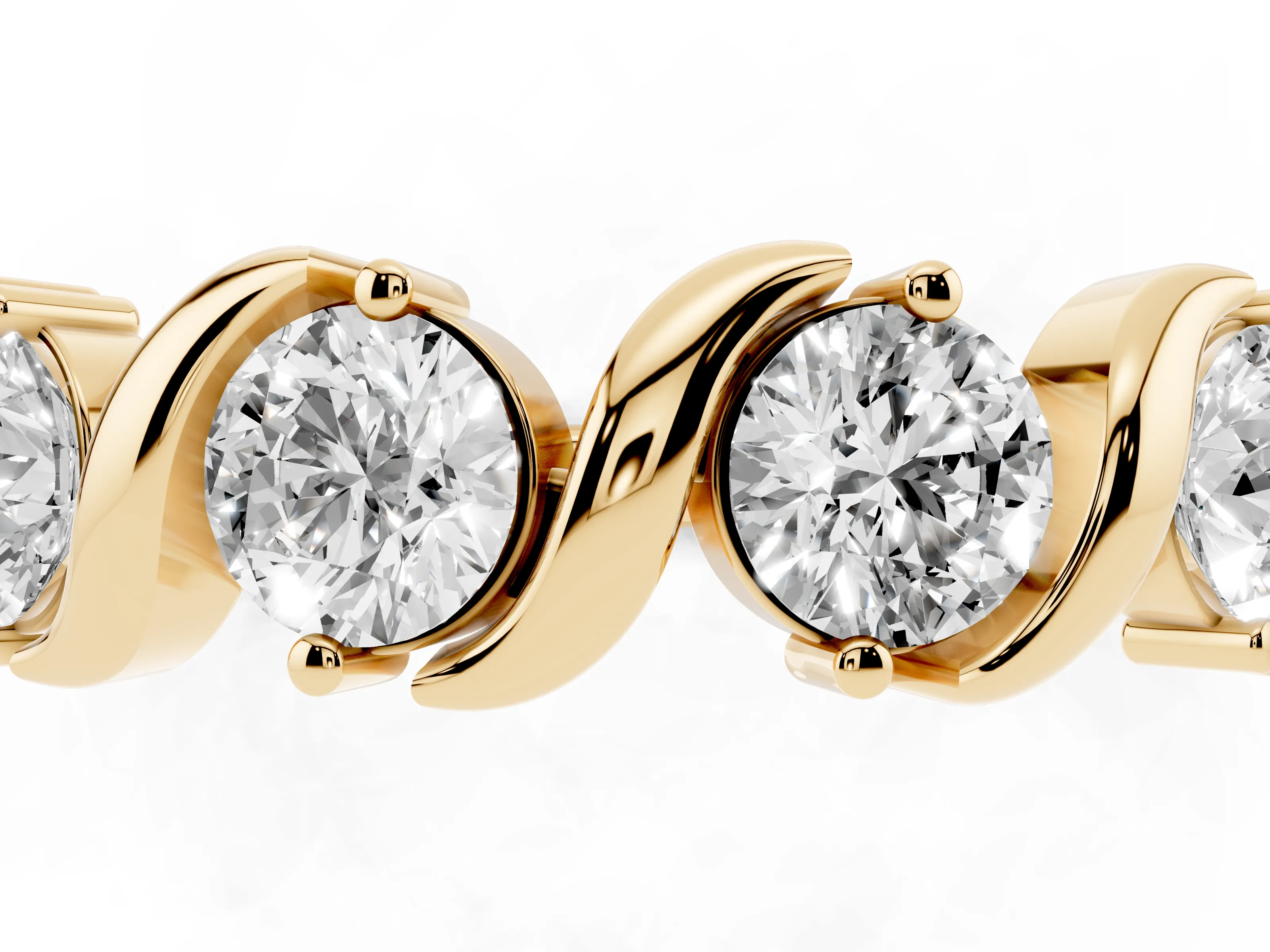 Round Diamond Six-Stone Wave Band Set in Yellow gold with Shared Prong Setting