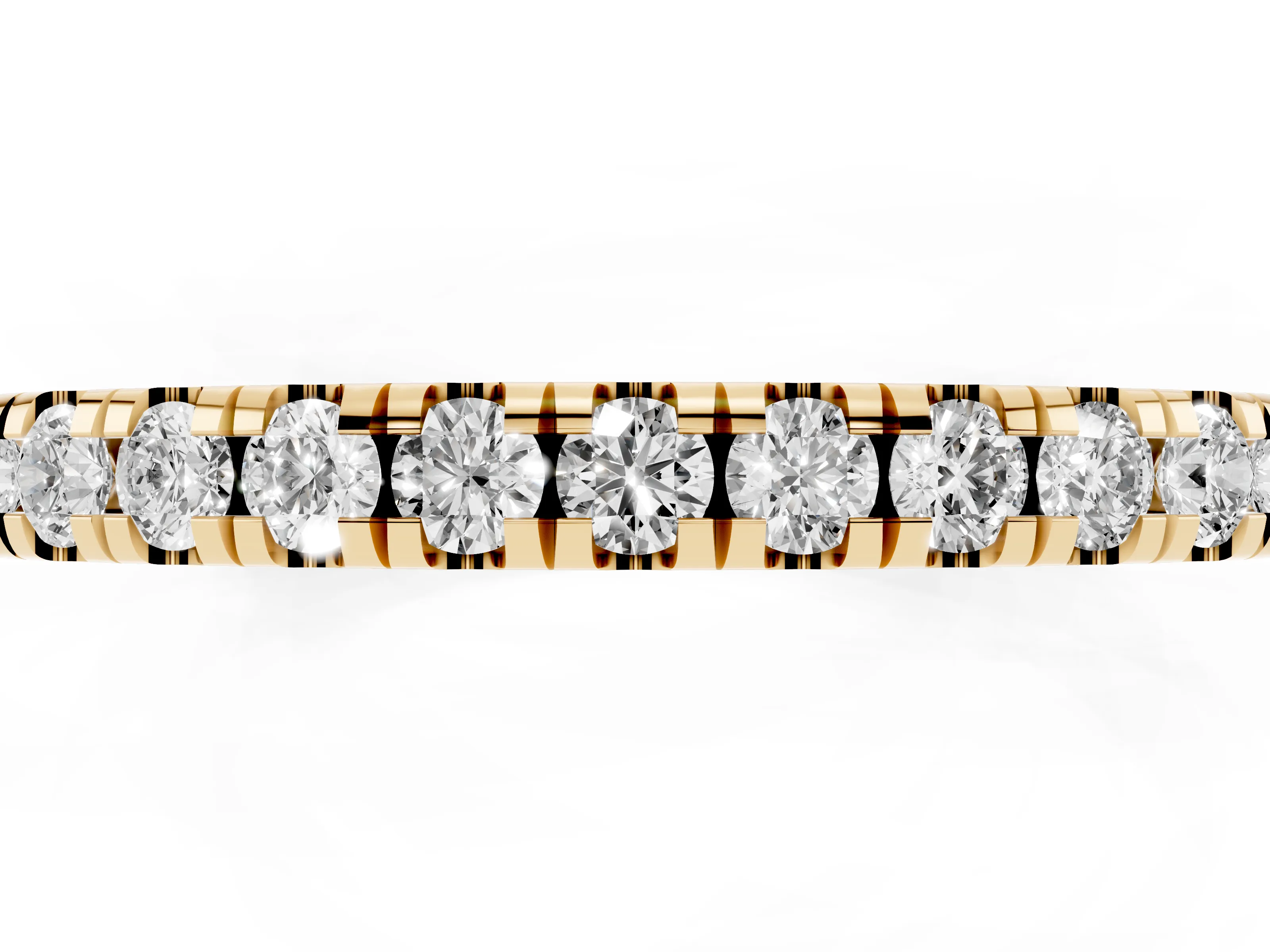 Round Diamond Top-Row Pavé Half Eternity Band Set in Yellow gold with Shared Prongs