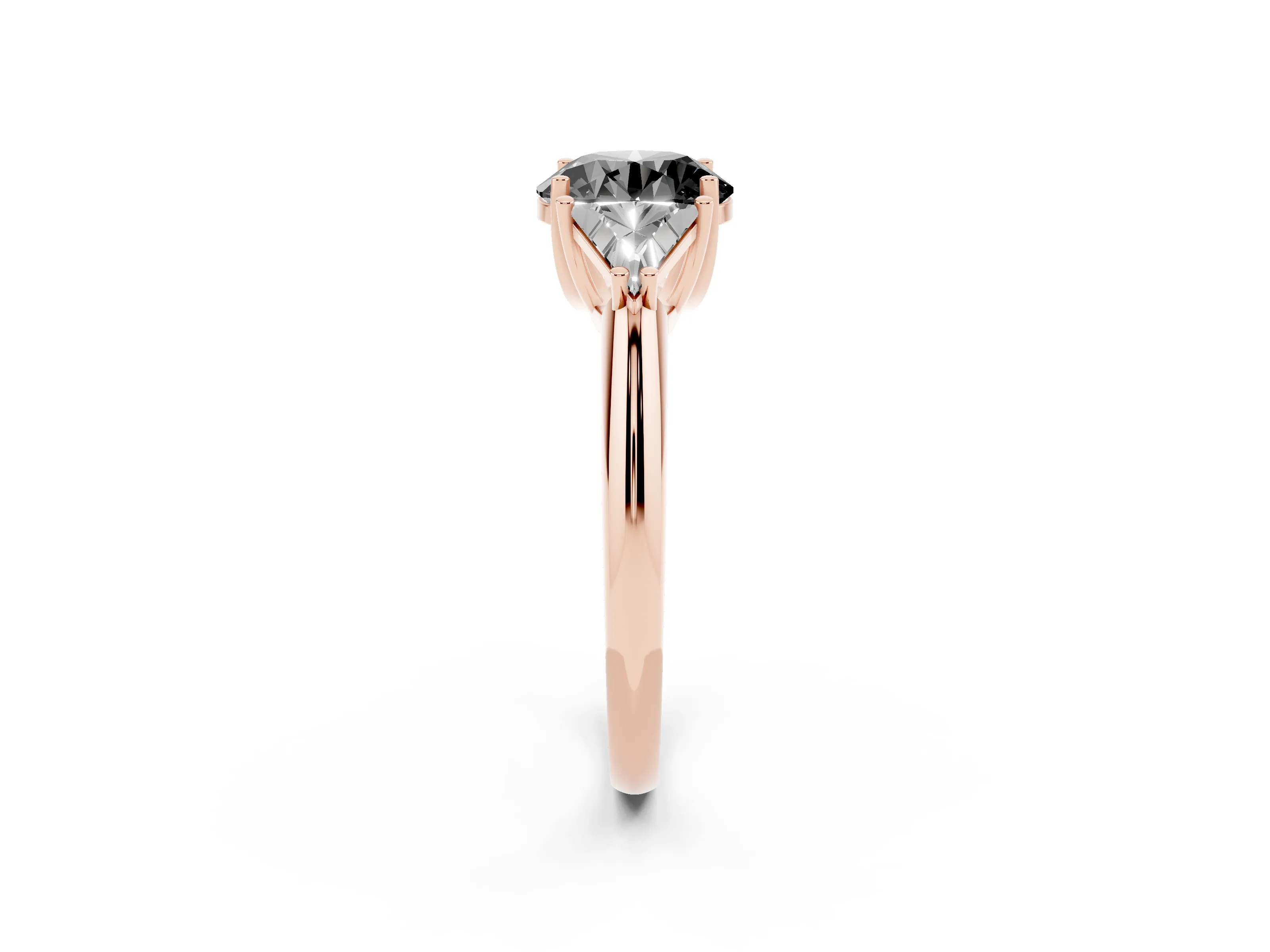 Fancy Black Round Cut Diamond Three-Stone Engagement Ring Set in Rose gold with Trillion Side Stones