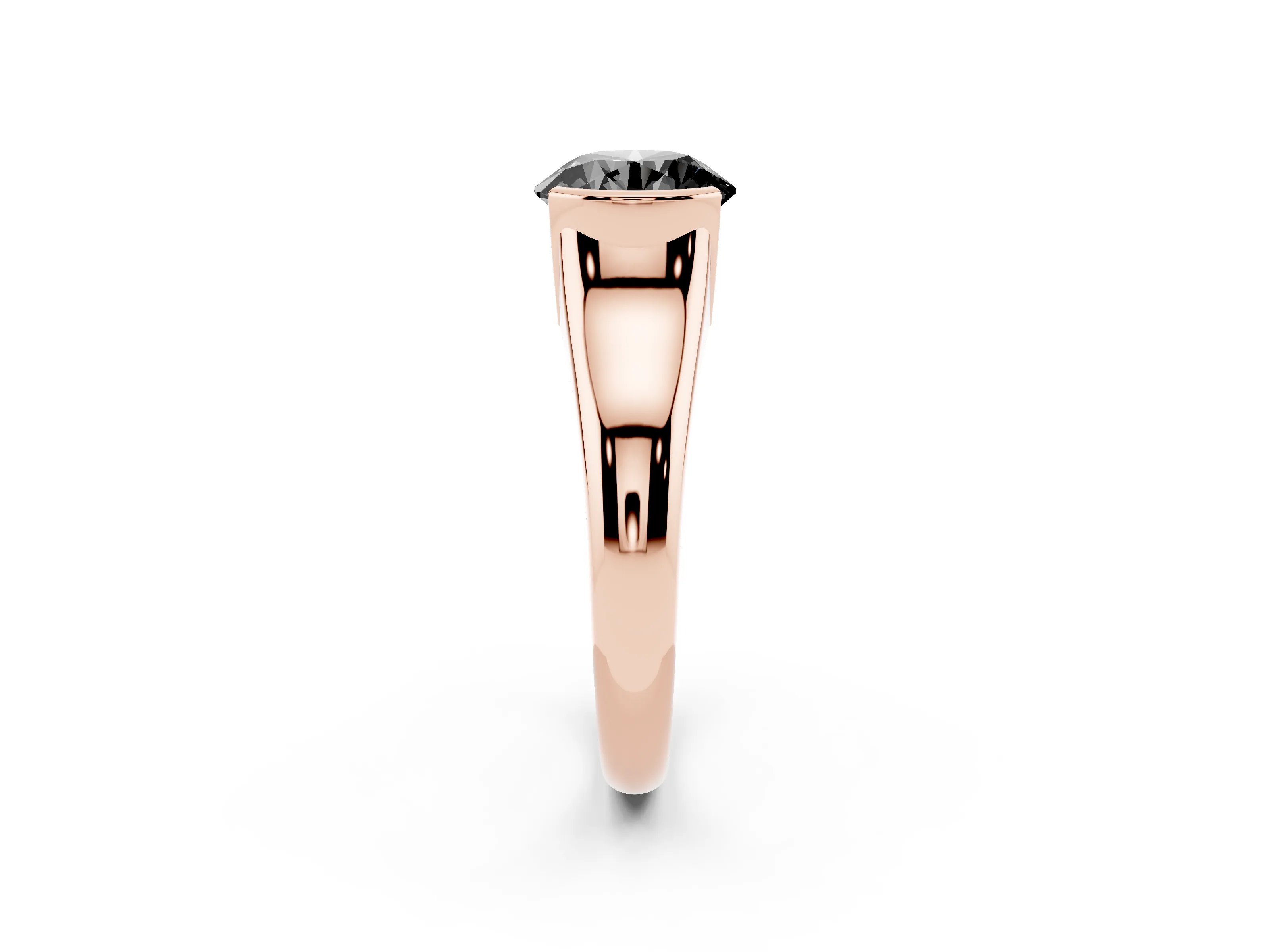 Fancy Black Round Cut Diamond Solitaire Tension Set Ring Set in Rose gold with Split Shank Band