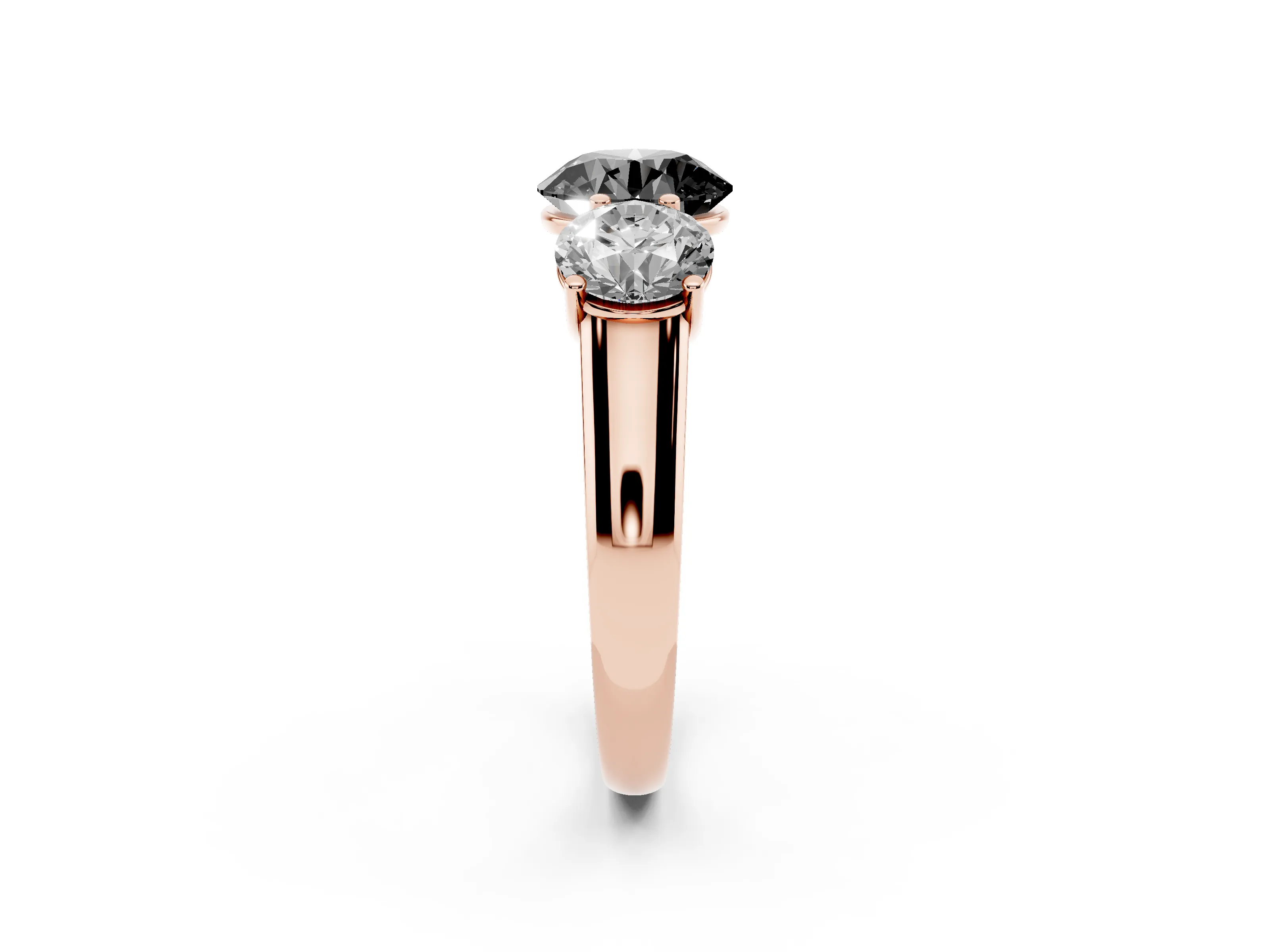 Fancy Black Round Cut Diamond Three-Stone Ring Set in Rose gold with Plain Polished Band