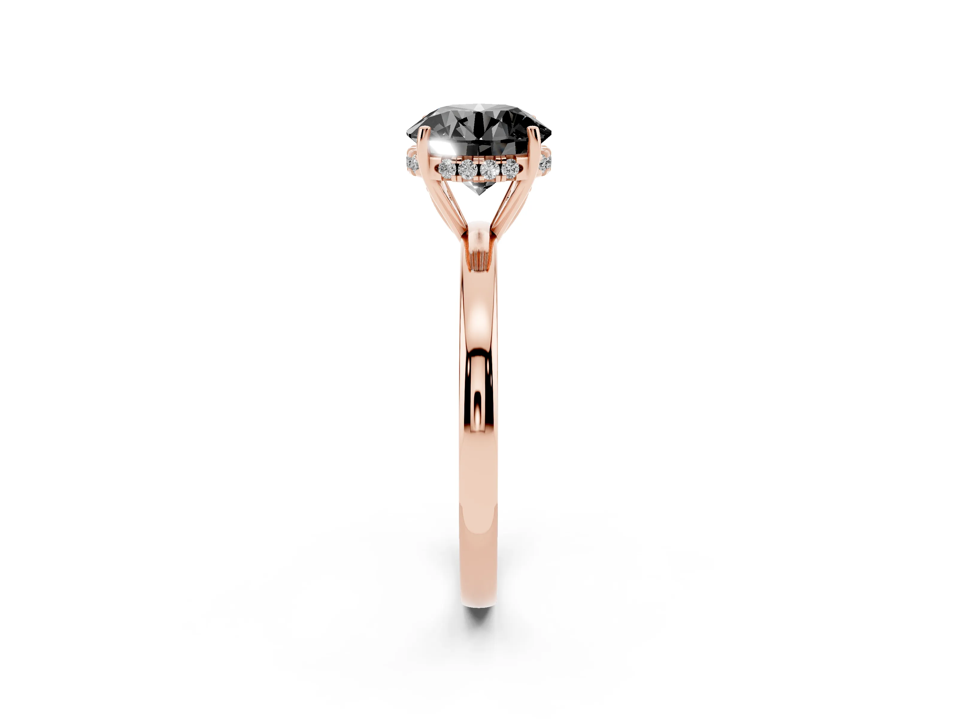 Fancy Black Round Cut Diamond Solitaire Ring Set in Rose gold with Plain Band and Prong Setting