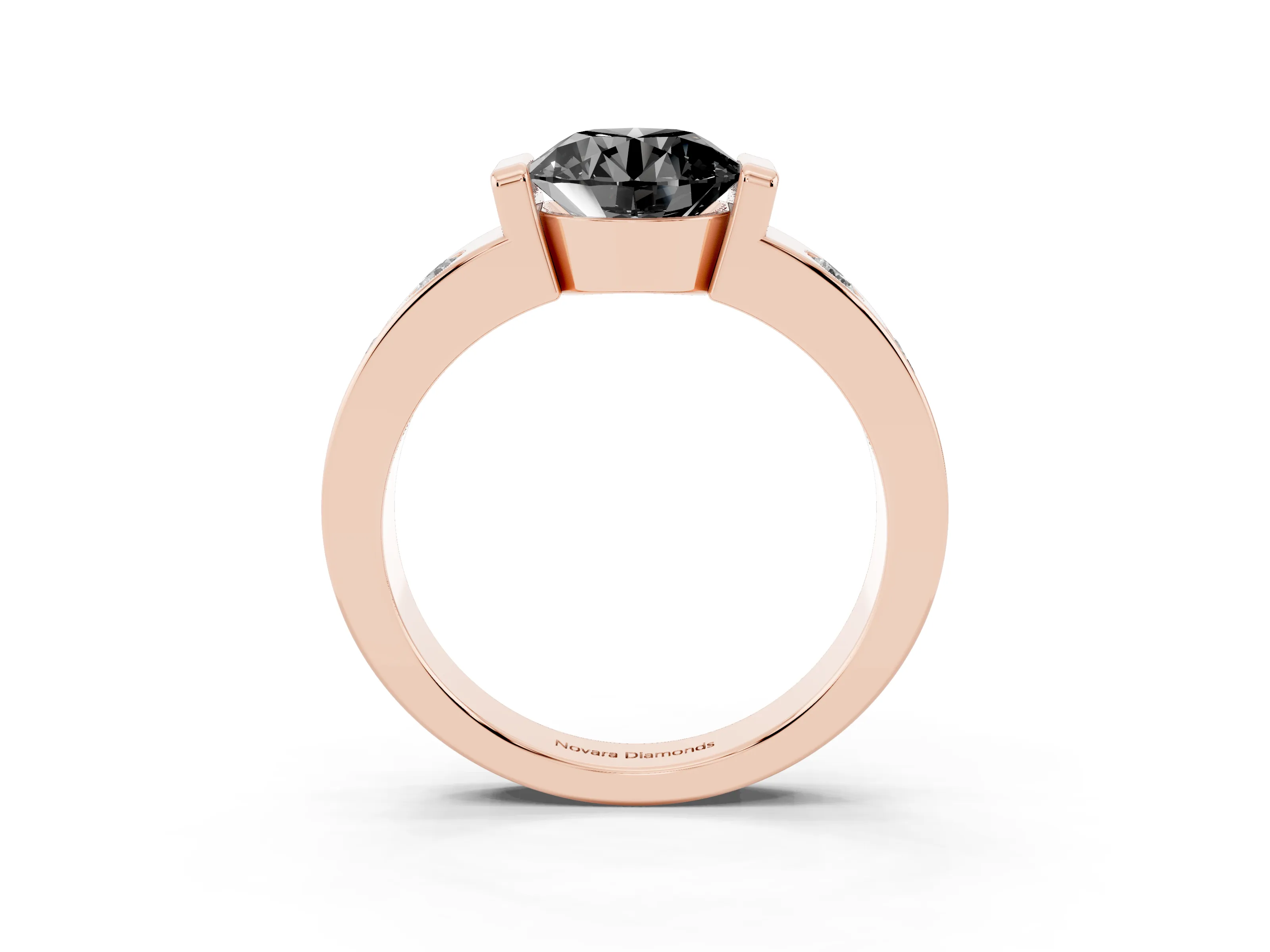 Fancy Black Round Cut Diamond Channel-Set Band Ring Set in Rose gold with Bezel Prong Setting