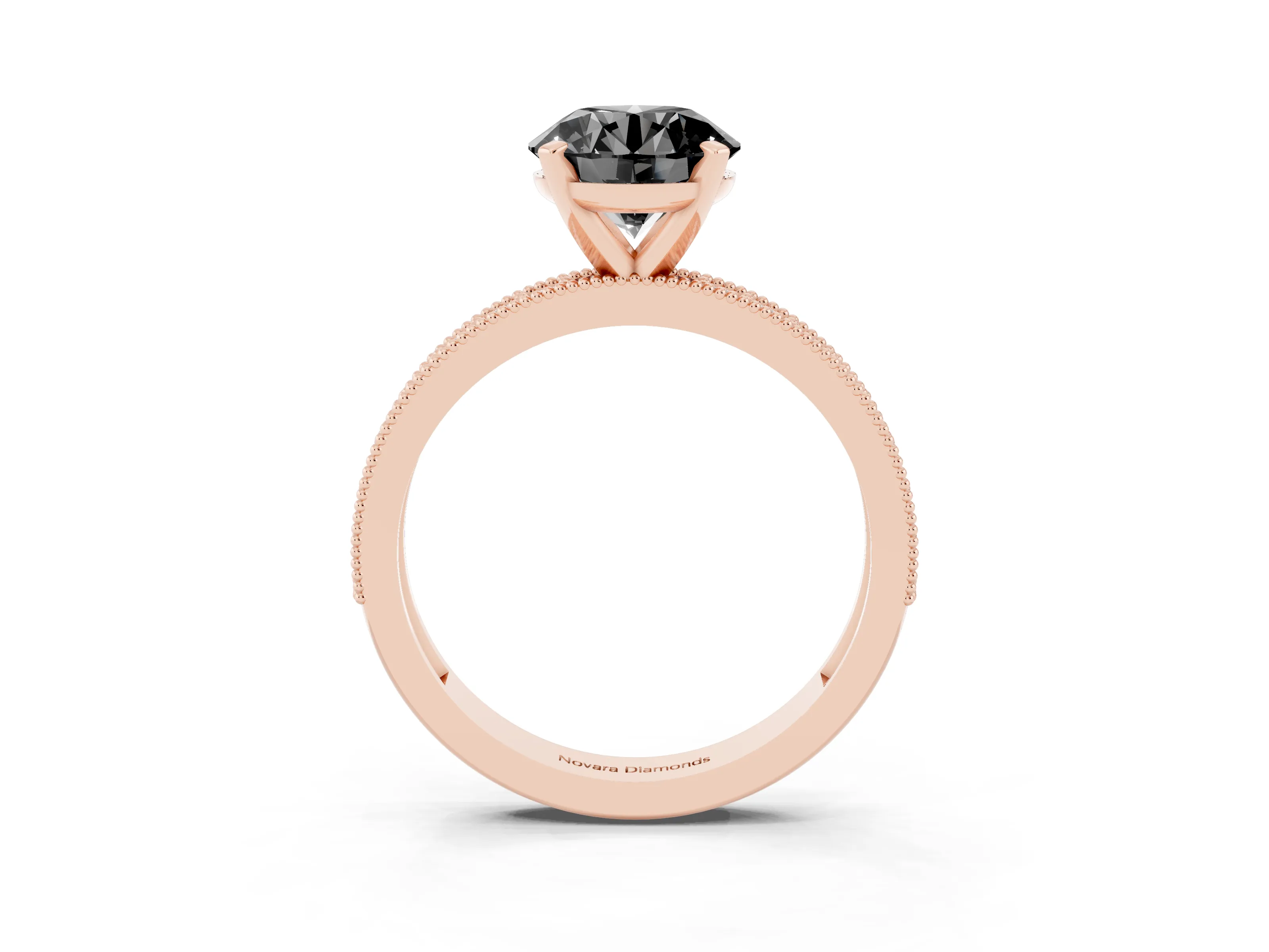 Fancy Black Round Cut Diamond Milgrain Pavé Engagement Ring Set in Rose gold with Prong Setting