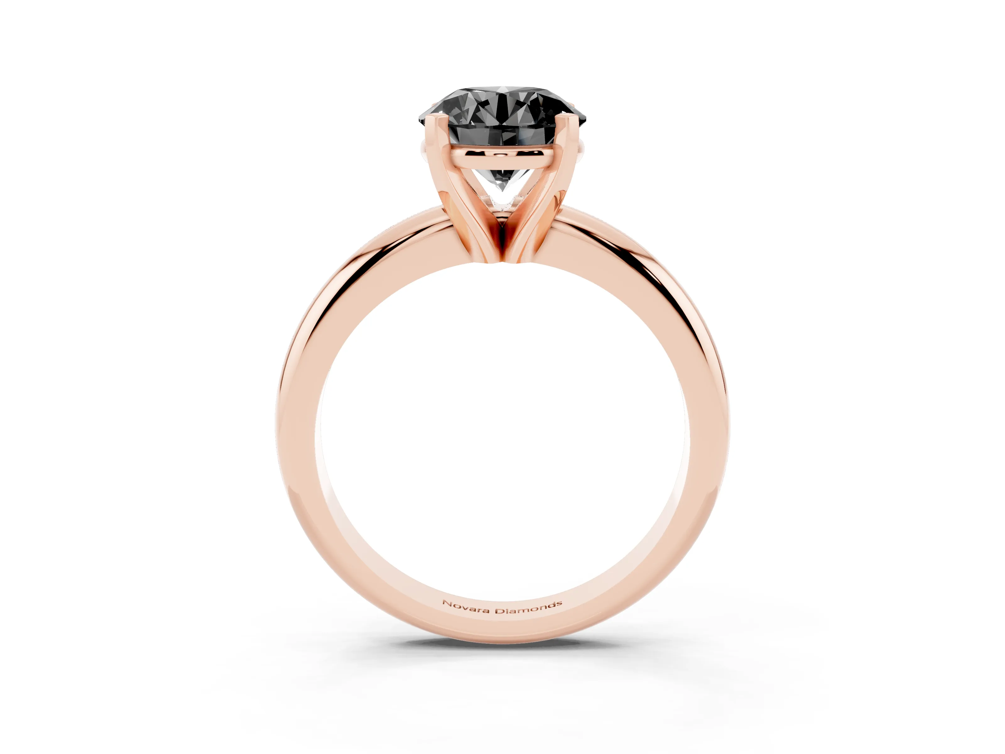 Fancy Black Round Cut Diamond Solitaire Engagement Ring Set in Rose gold with Round Band and Prong Setting