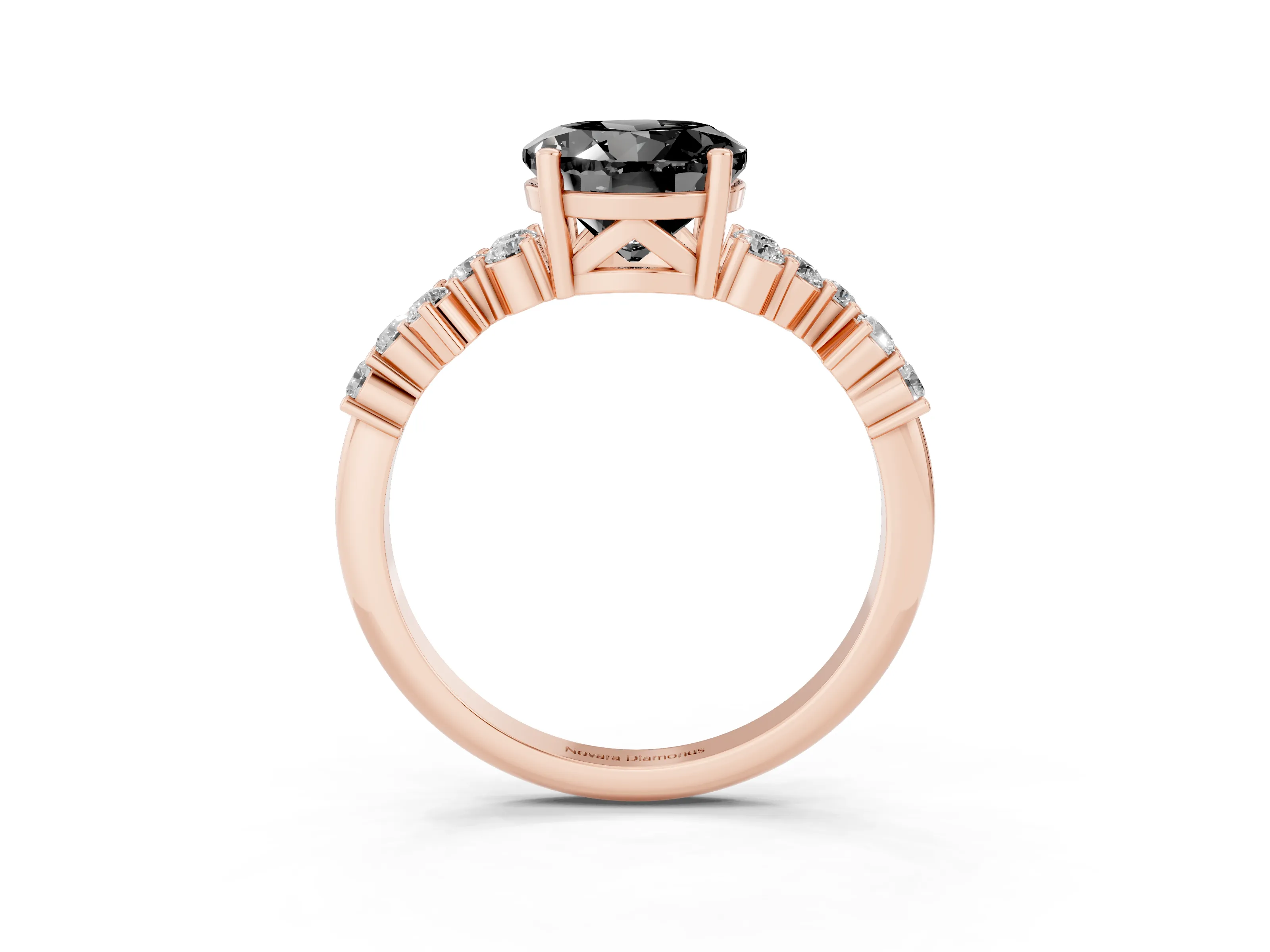 Fancy Black Round Cut Diamond Ring Set in Rose gold with Scattered Round Accents