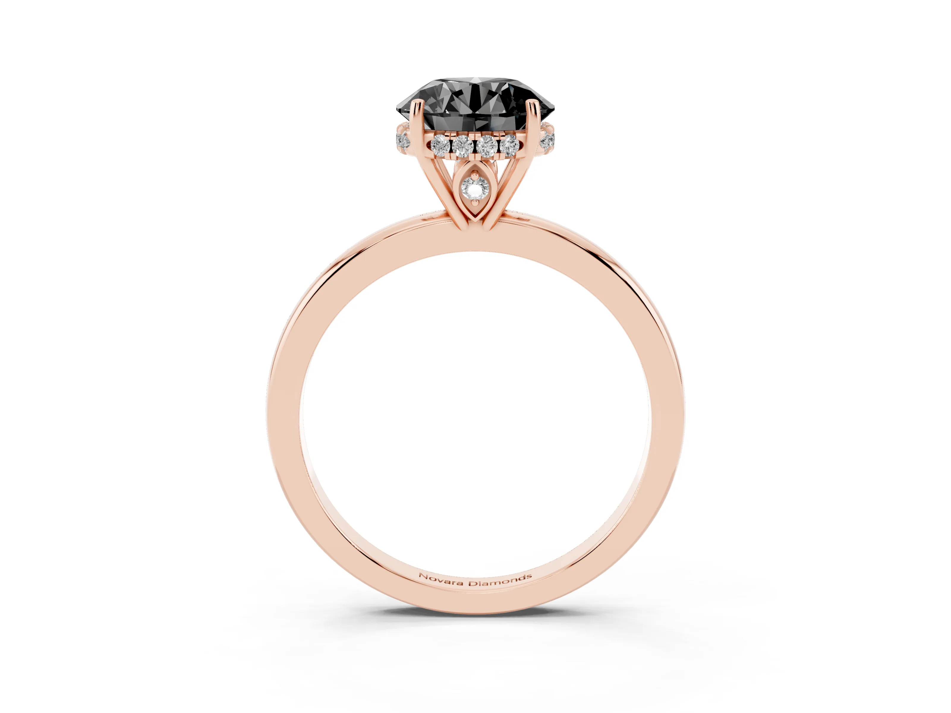 Fancy Black Round Cut Diamond Solitaire Ring Set in Rose gold with Plain Band and Prong Setting