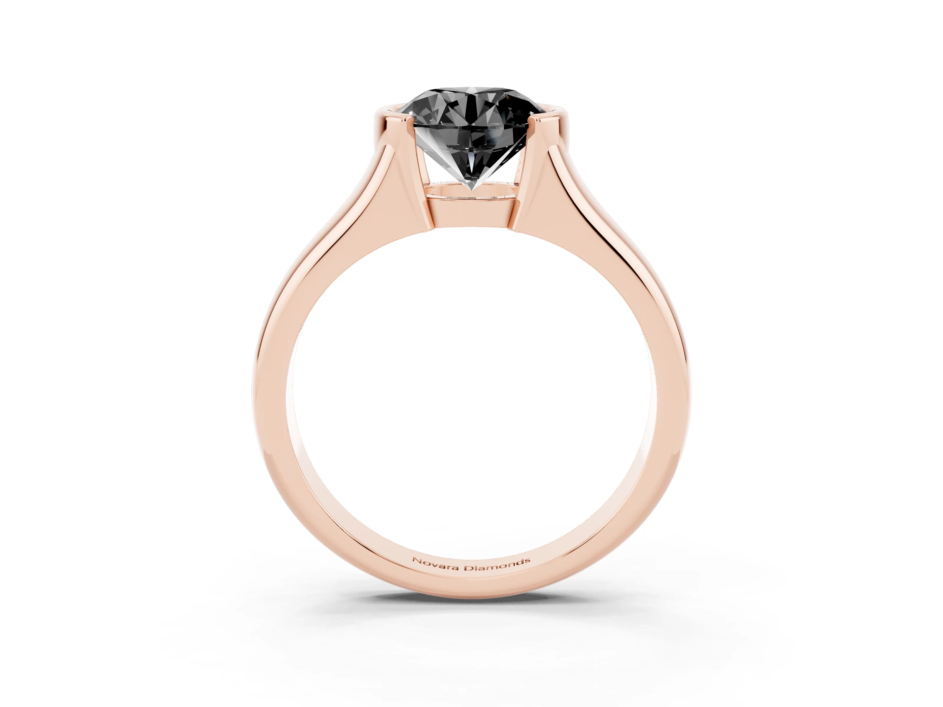 Fancy Black Round Cut Diamond Solitaire Tension Set Ring Set in Rose gold with Split Shank Band