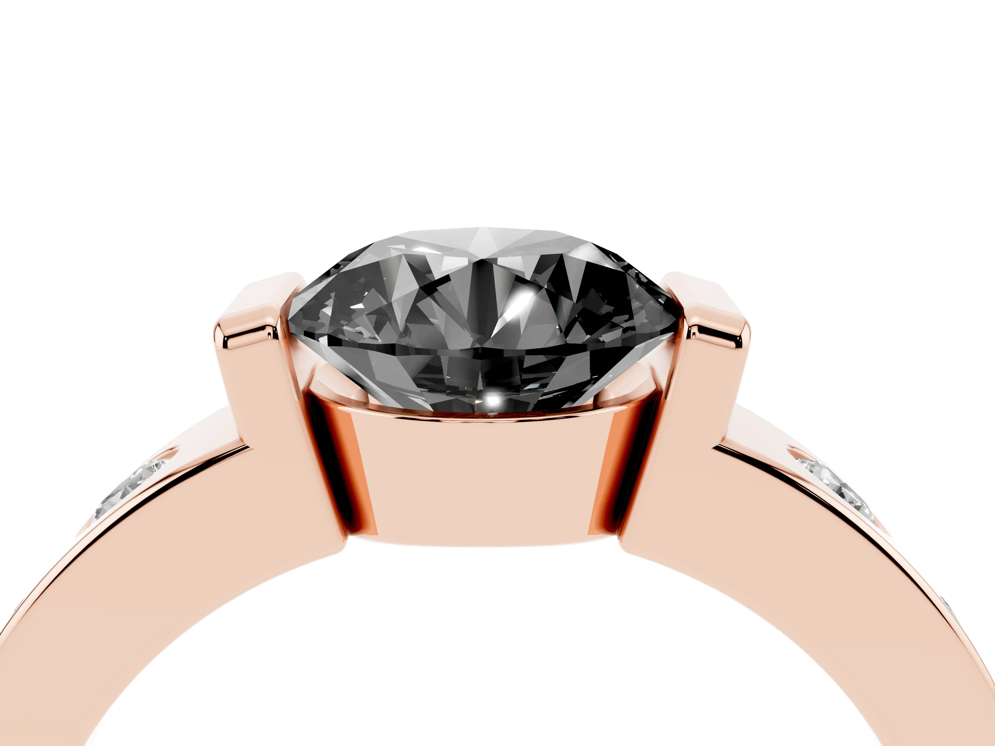 Fancy Black Round Cut Diamond Channel-Set Band Ring Set in Rose gold with Bezel Prong Setting