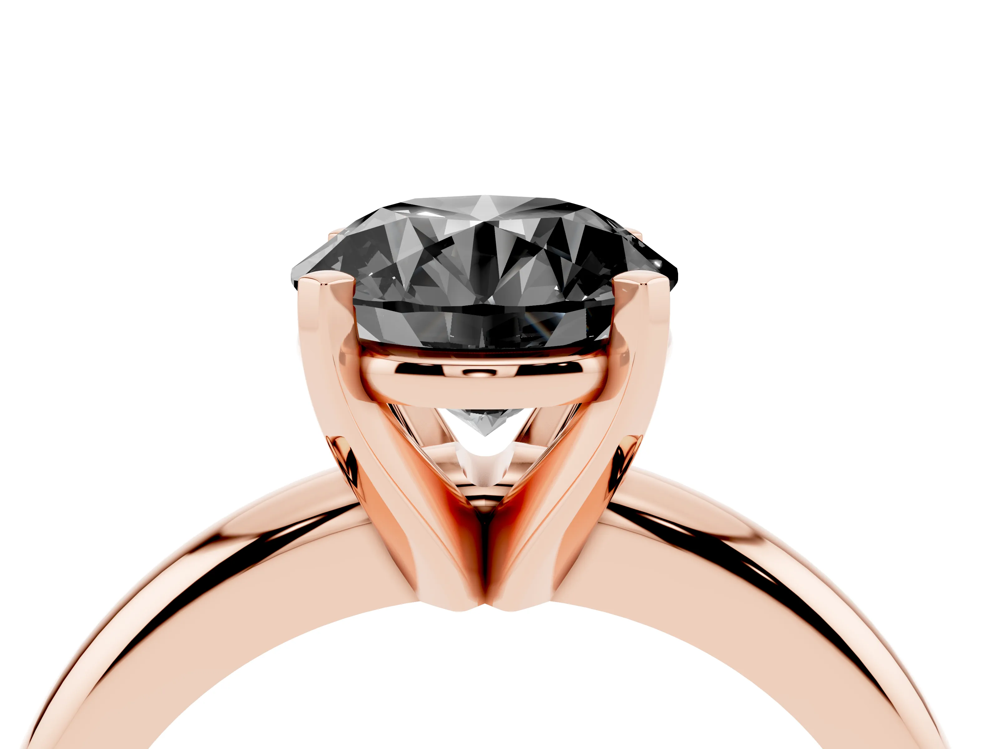 Fancy Black Round Cut Diamond Solitaire Engagement Ring Set in Rose gold with Round Band and Prong Setting