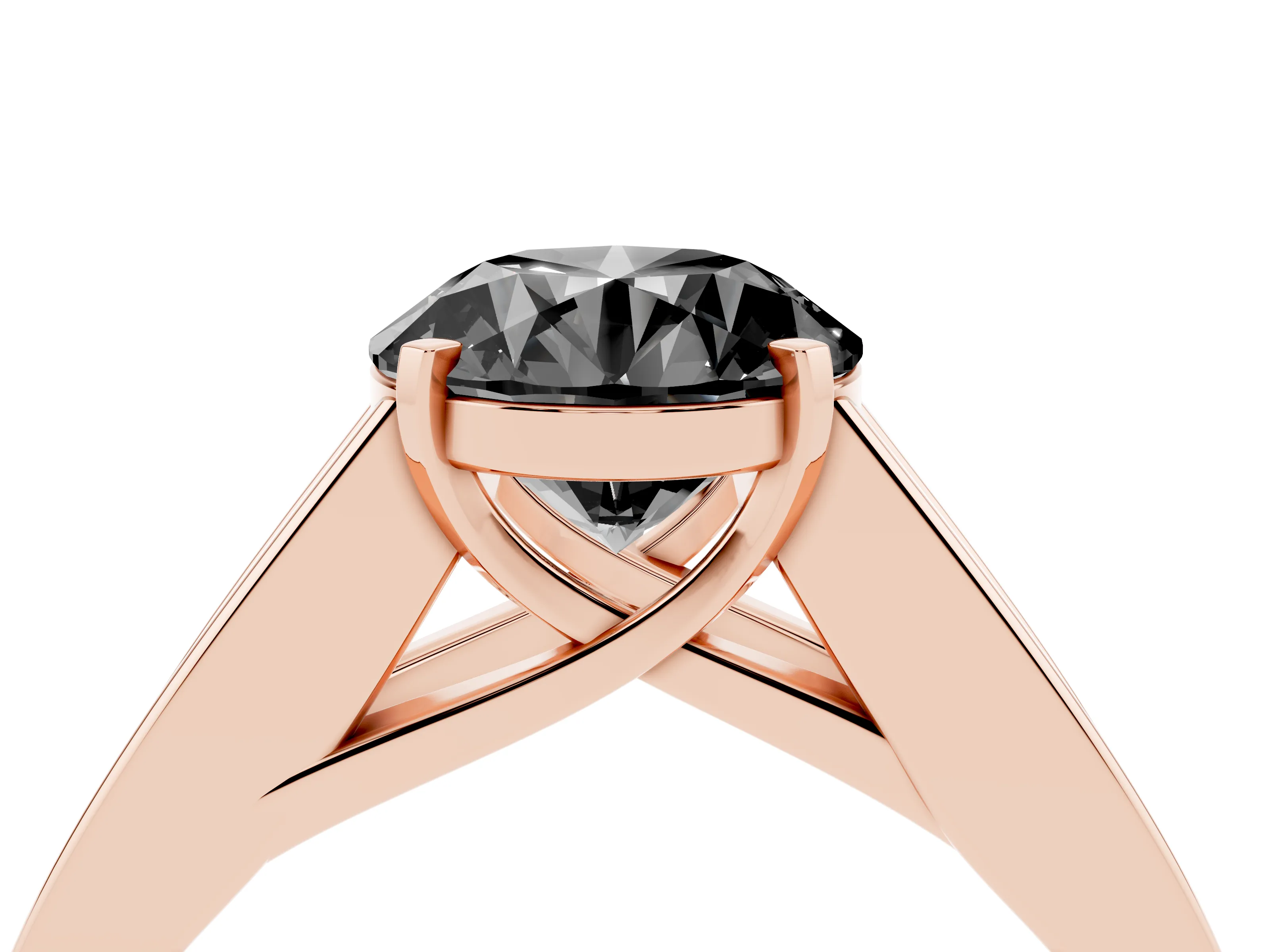 Fancy Black Round Cut Diamond Solitaire Ring Set in Rose gold with Channel-Set Accent Stones and Prong Setting