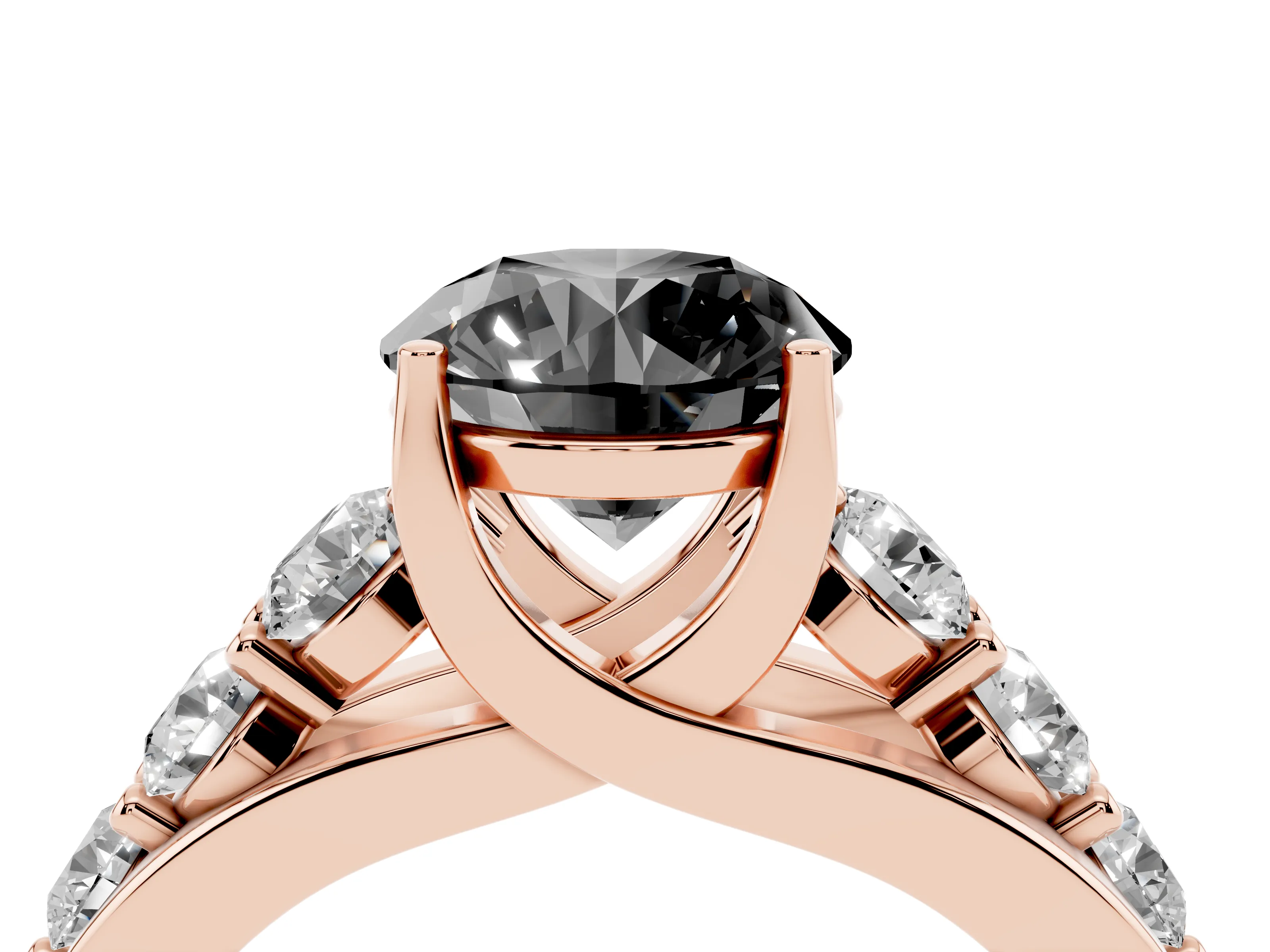 Fancy Black Round Cut Diamond Pavé Engagement Ring Set in Rose gold with Prong Setting