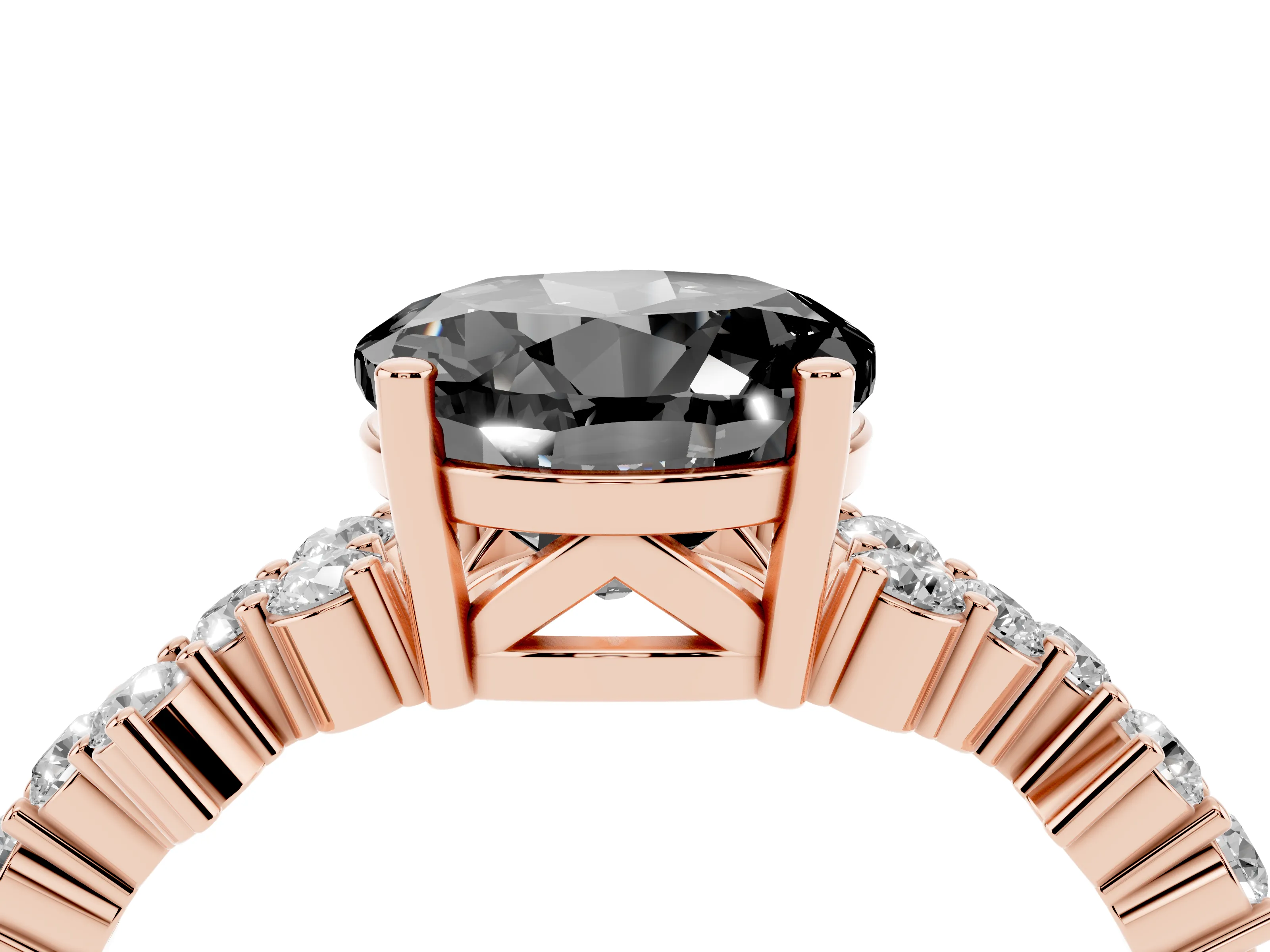 Fancy Black Round Cut Diamond Ring Set in Rose gold with Scattered Round Accents