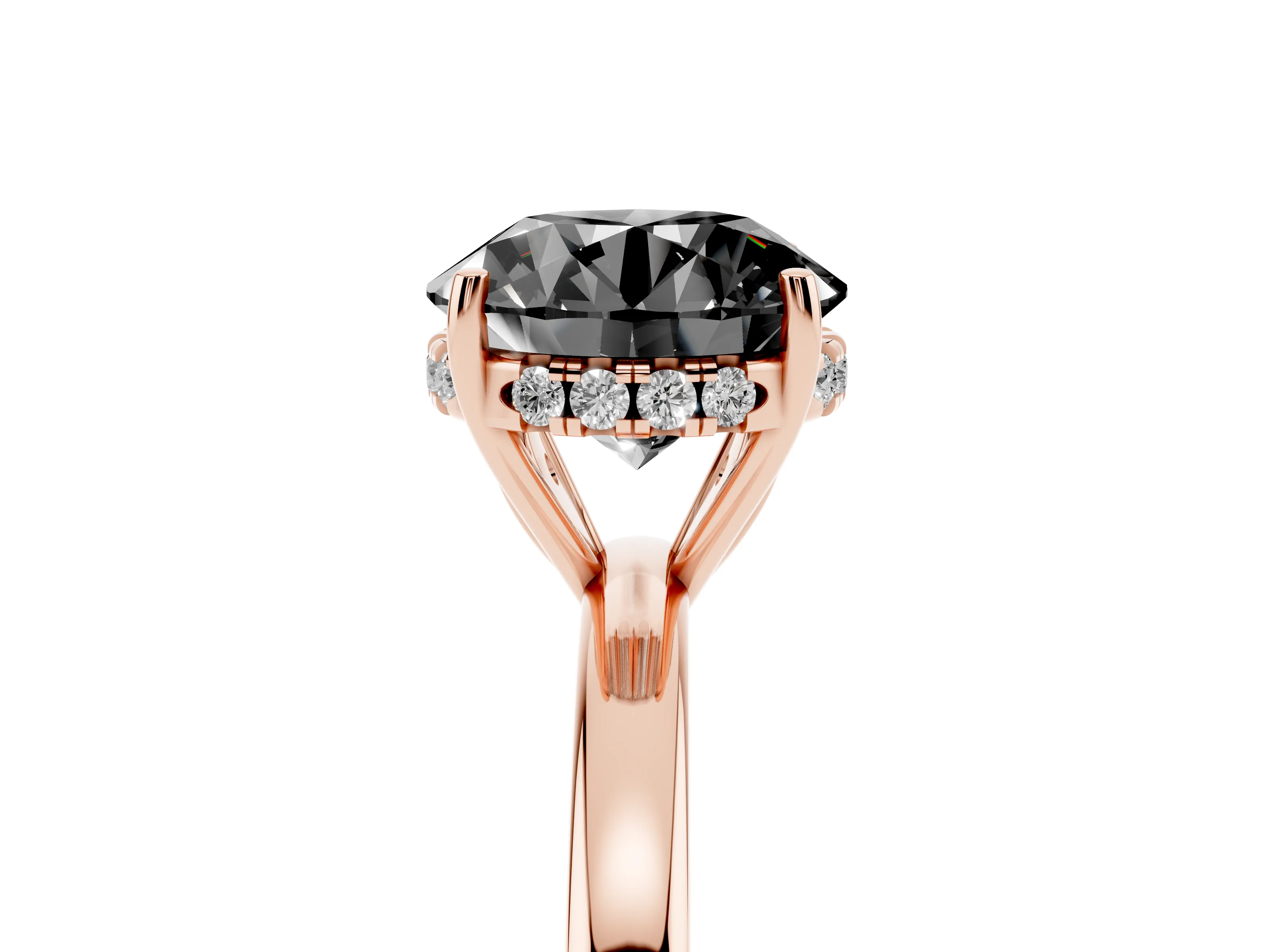 Fancy Black Round Cut Diamond Solitaire Ring Set in Rose gold with Plain Band and Prong Setting