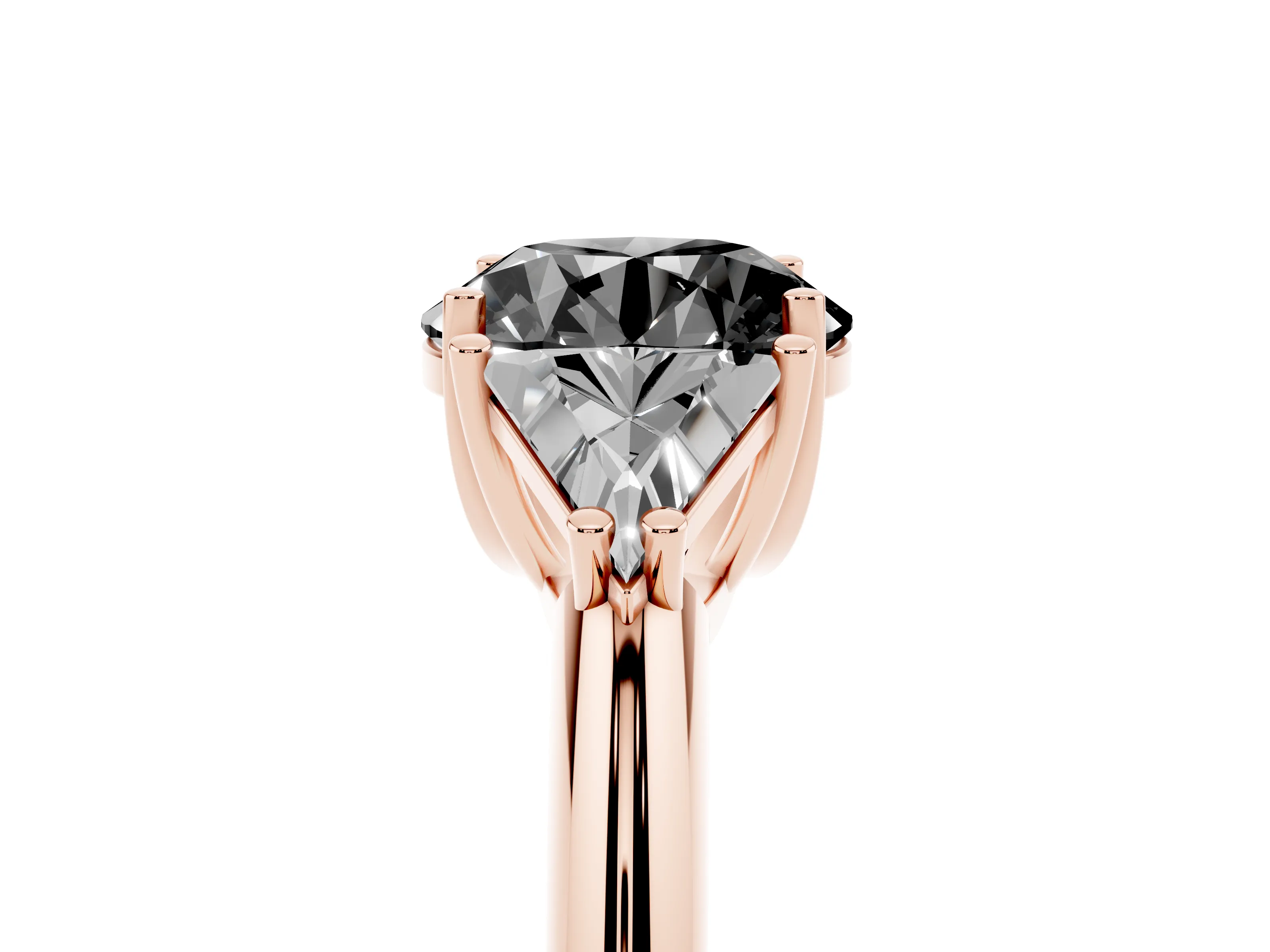 Fancy Black Round Cut Diamond Three-Stone Engagement Ring Set in Rose gold with Trillion Side Stones